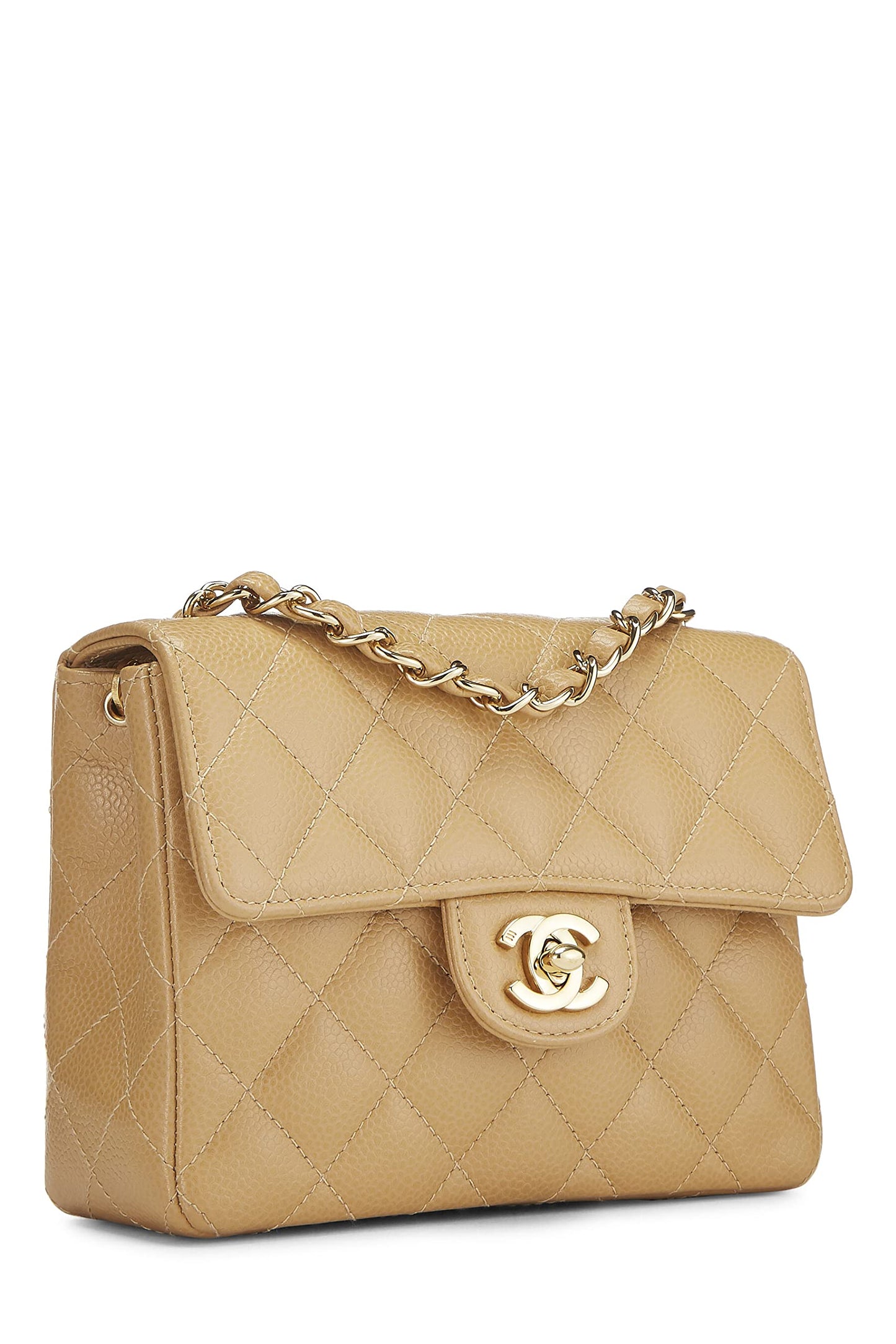 Chanel, Beige Quilted Caviar Half Flap Mini, Beige