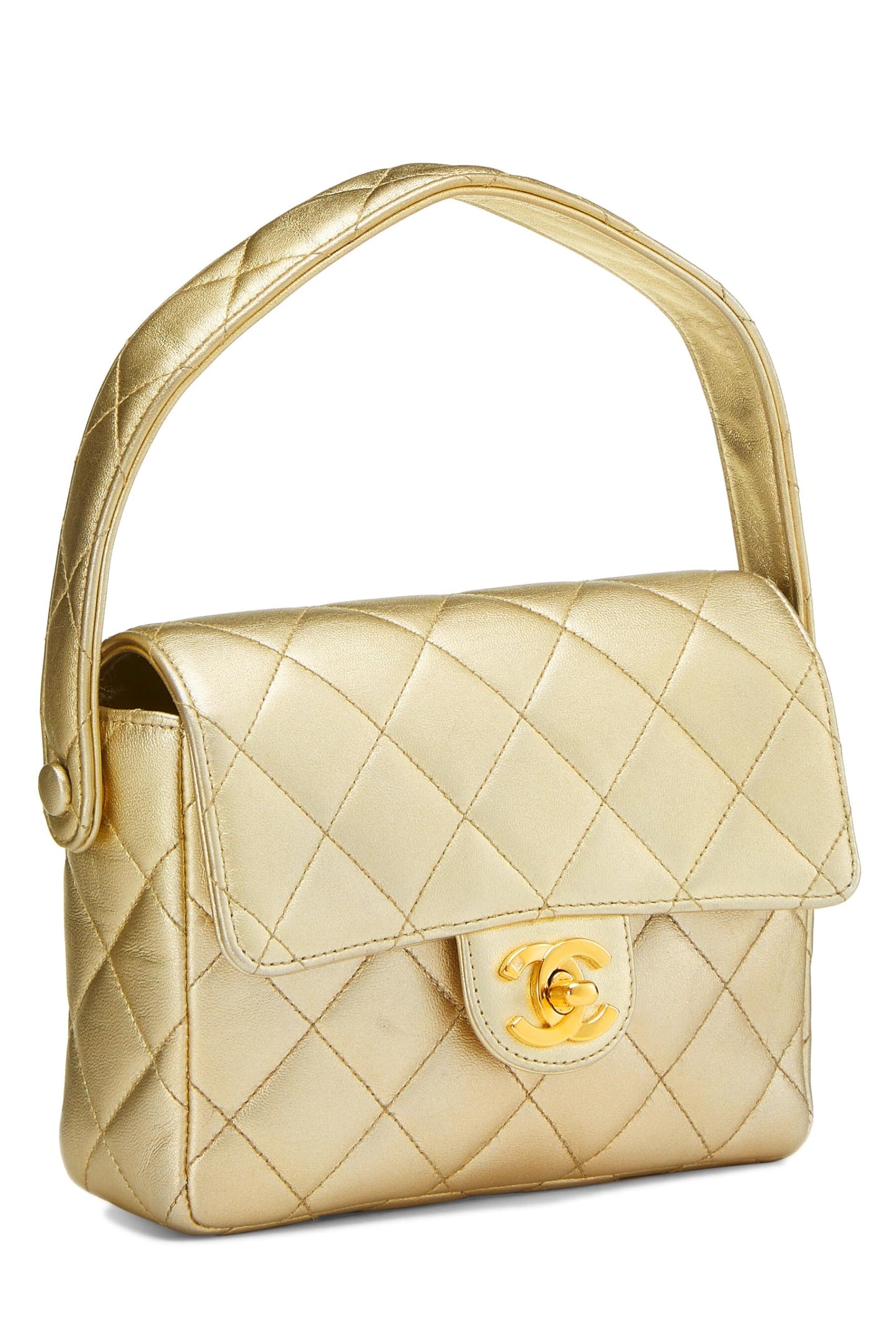 Chanel, Gold Quilted Lambskin Handbag Mini, Gold