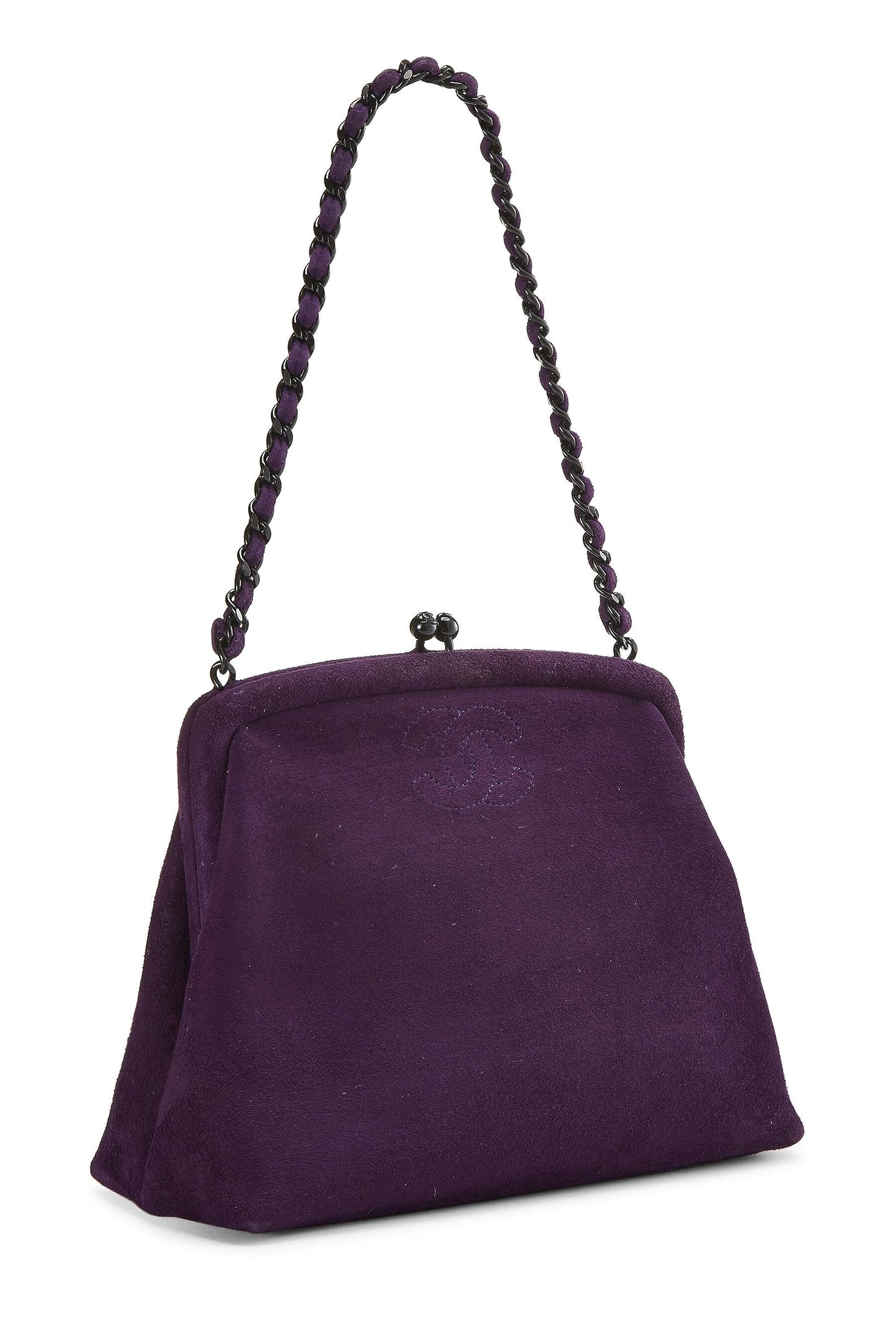 Chanel, Purple Suede Kiss Lock Mini Bag, Purple