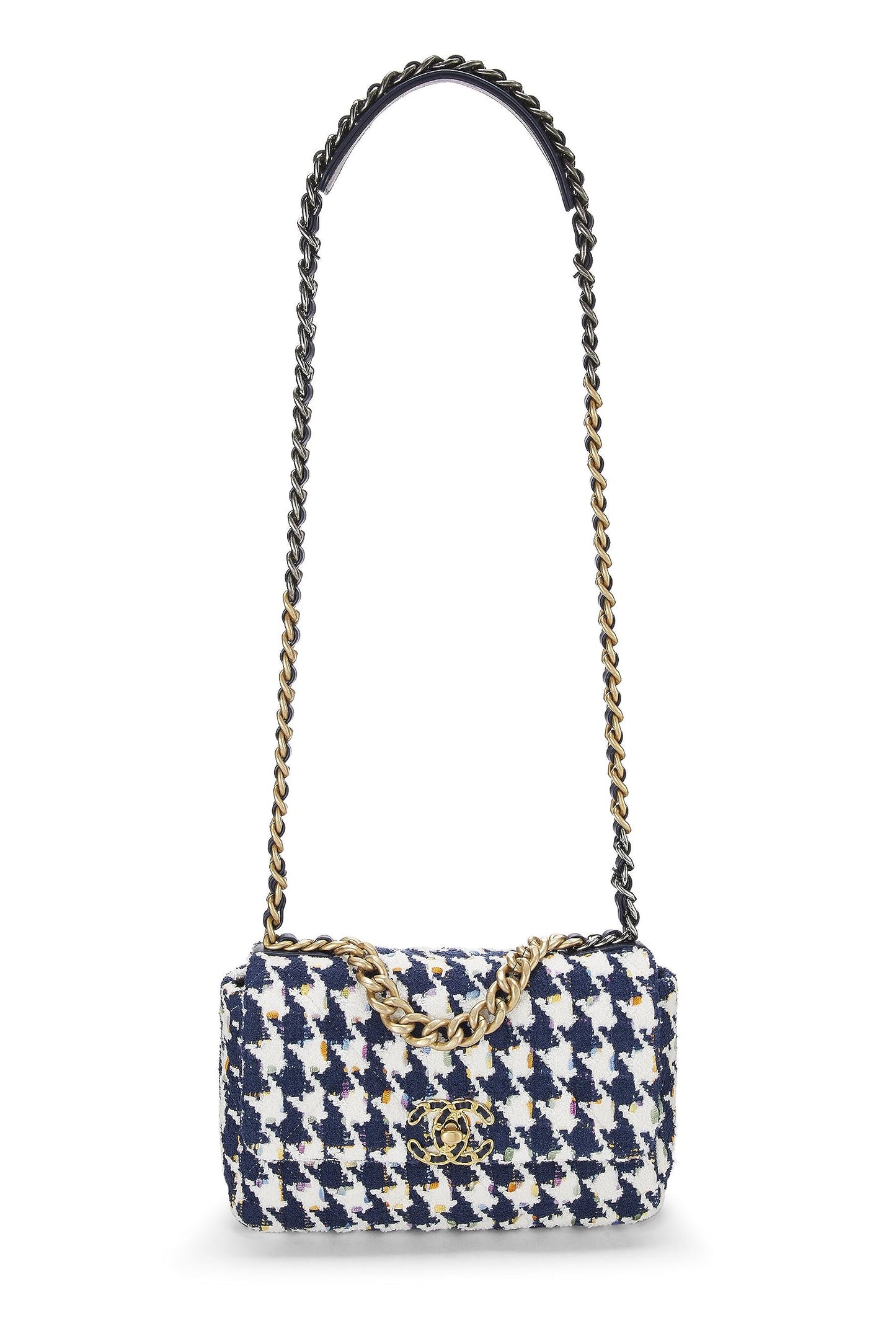 Chanel, Blue & Multicolor Quilted Tweed 19 Flap Bag Medium, Multi