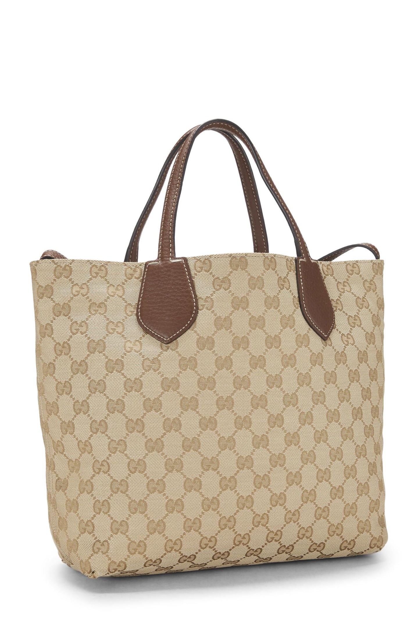 Gucci, Original GG Canvas & Brown Leather Reversible Tote Small, Brown