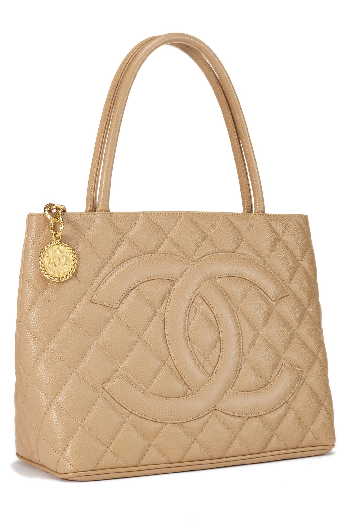 Chanel, Beige Quilted Caviar Medallion Tote, Beige
