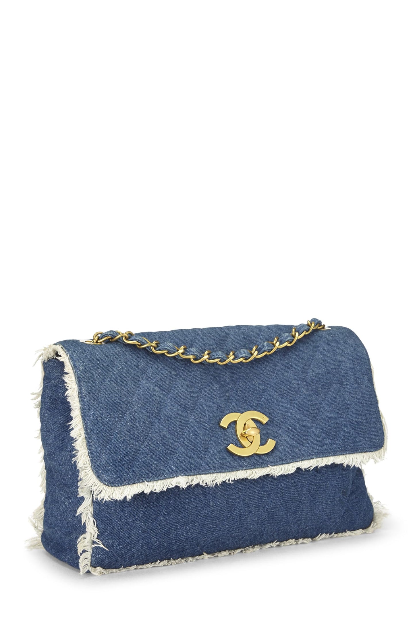 Chanel, Blue Quilted Denim Half Flap Maxi, Blue
