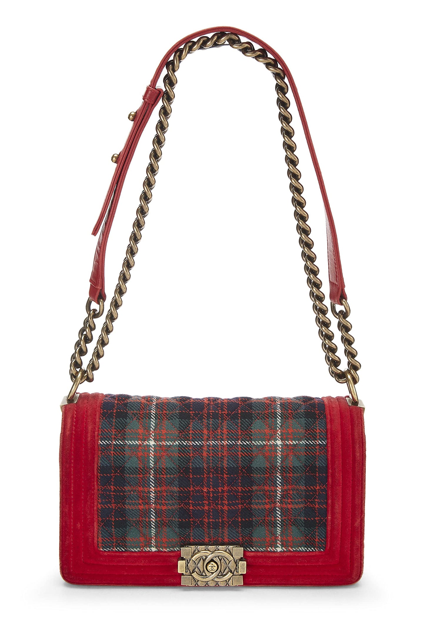 Chanel, Paris-Edinburgh Red Tartan Velvet Boy Bag Medium, Red