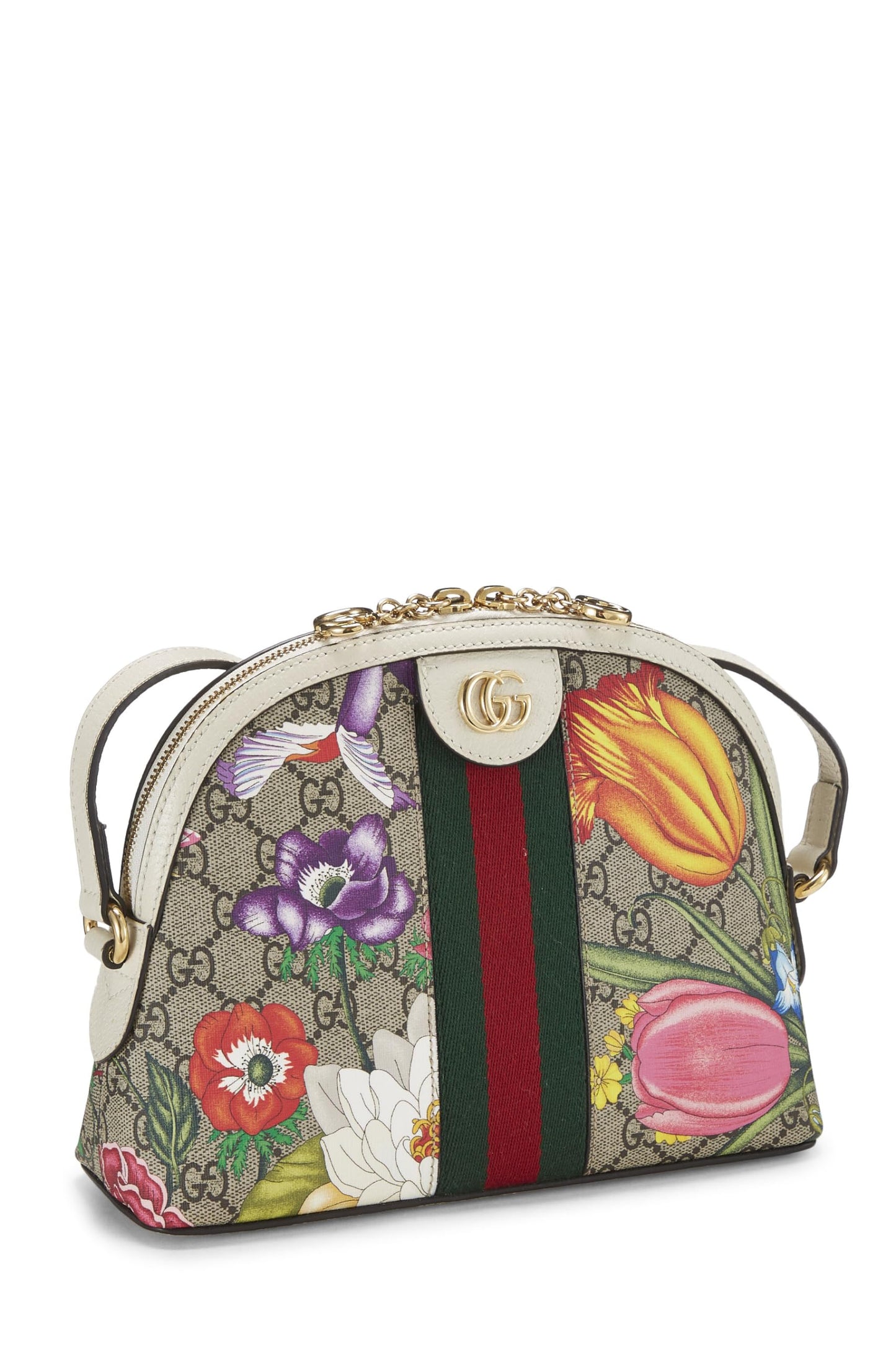 Gucci, White Original GG Supreme Ophidia Flora Dome Shoulder Bag Small, White