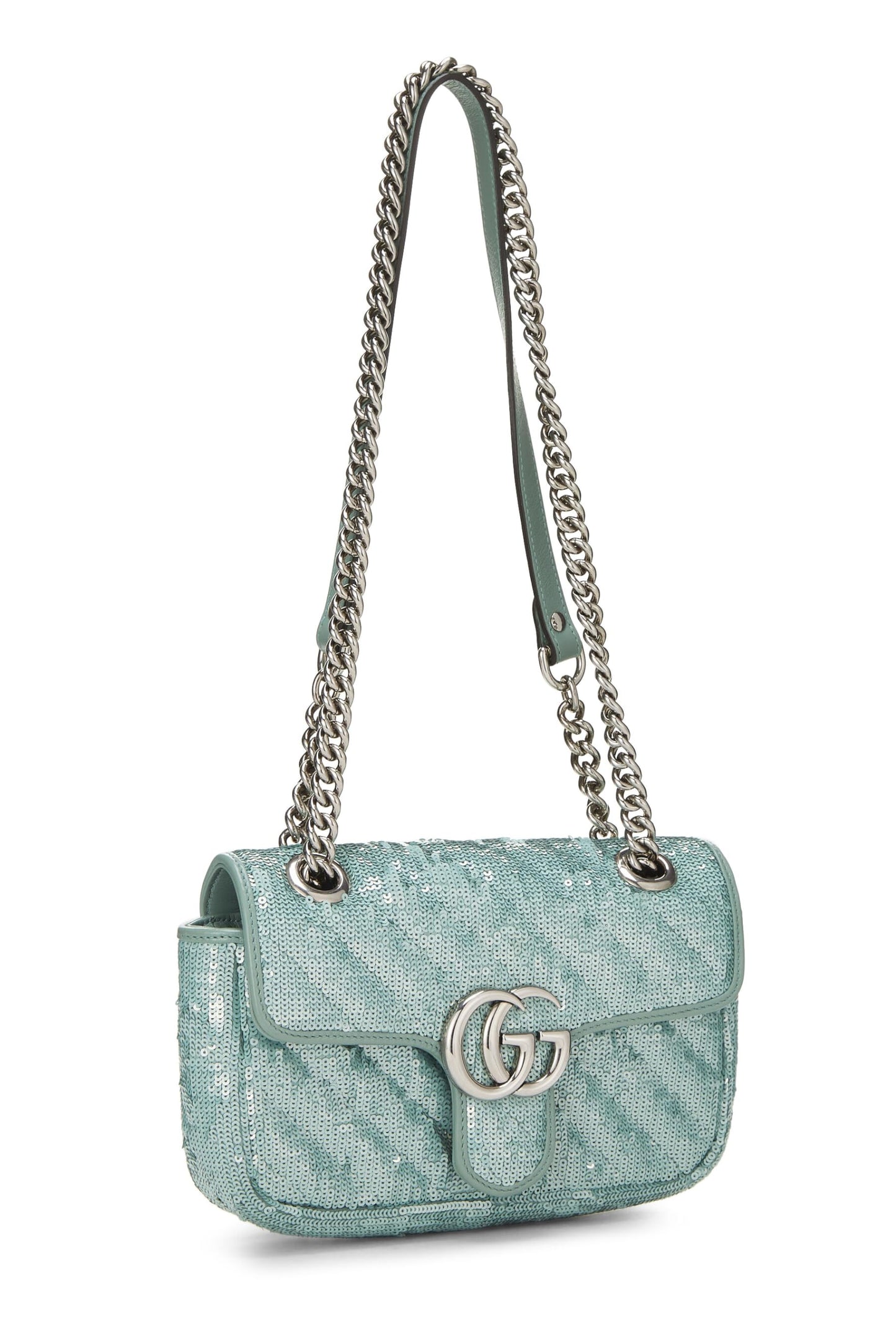 Gucci, Blue Sequin GG Marmont Shoulder Bag Mini, Blue