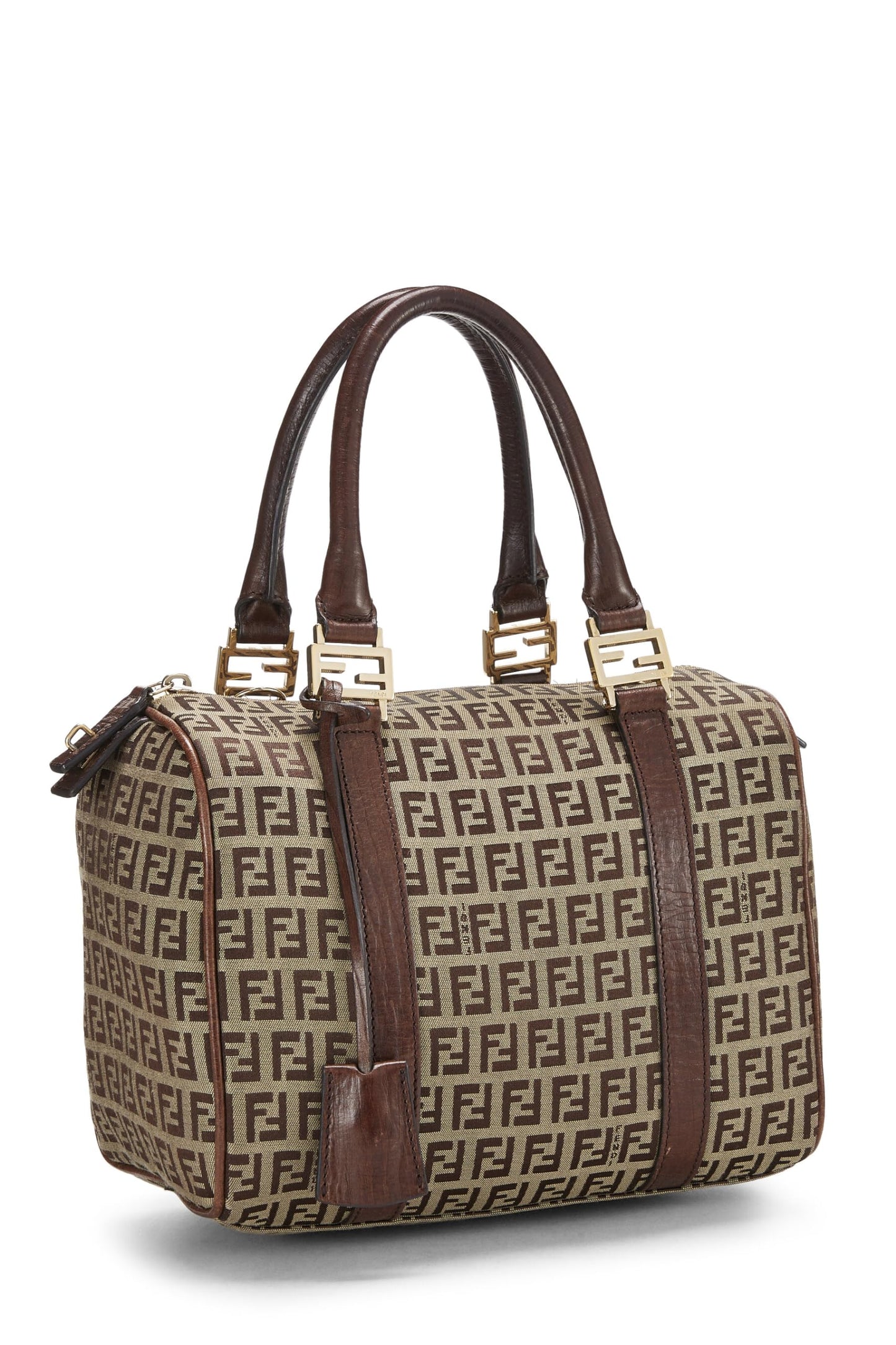 Fendi, Brown Zucchino Canvas Boston Bag Mini, Brown