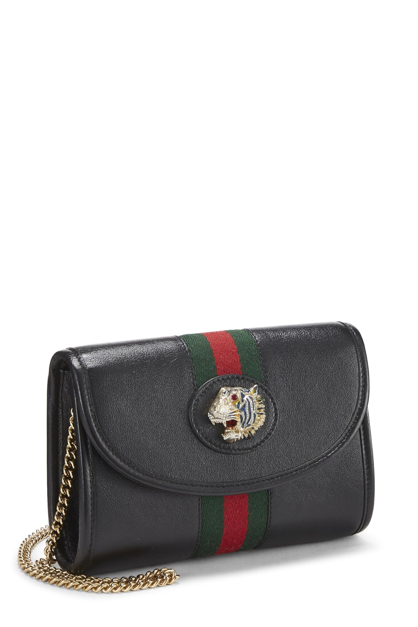Gucci, Black Leather Web Rajah Shoulder Bag Mini, Black