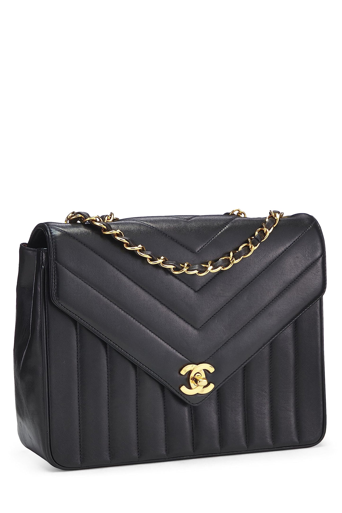 Chanel, Black Chevron Lambskin Envelope Flap Small, Black