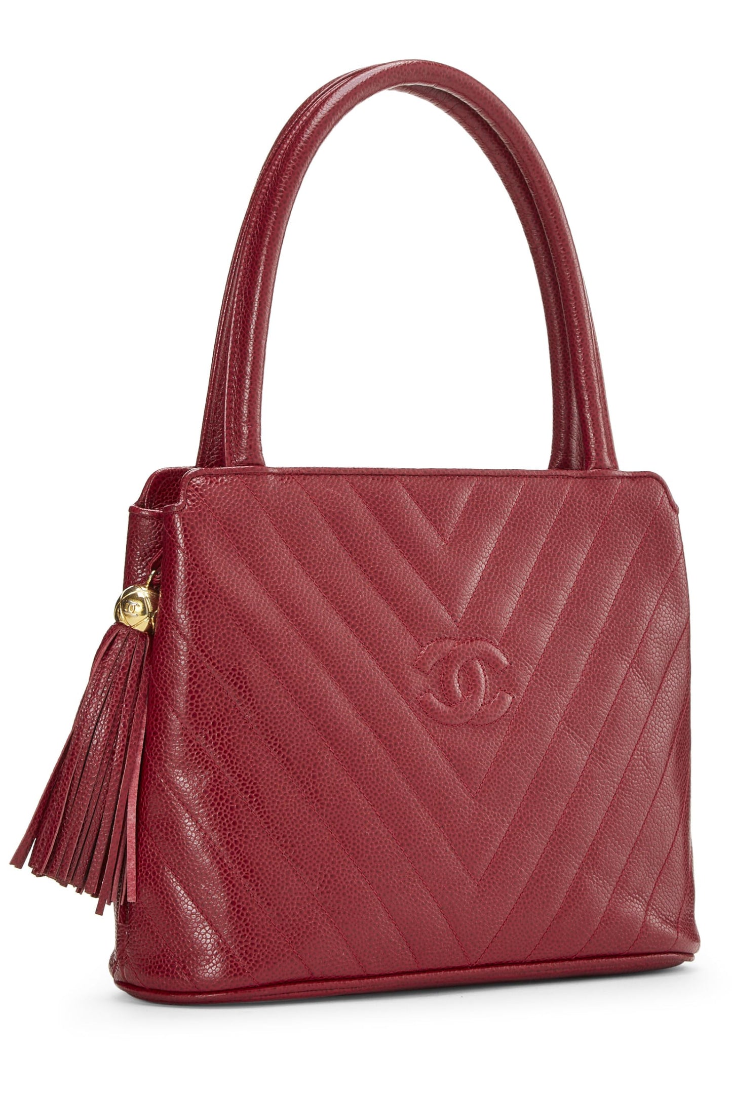 Chanel, Red Quilted Caviar Handbag, Burgundy