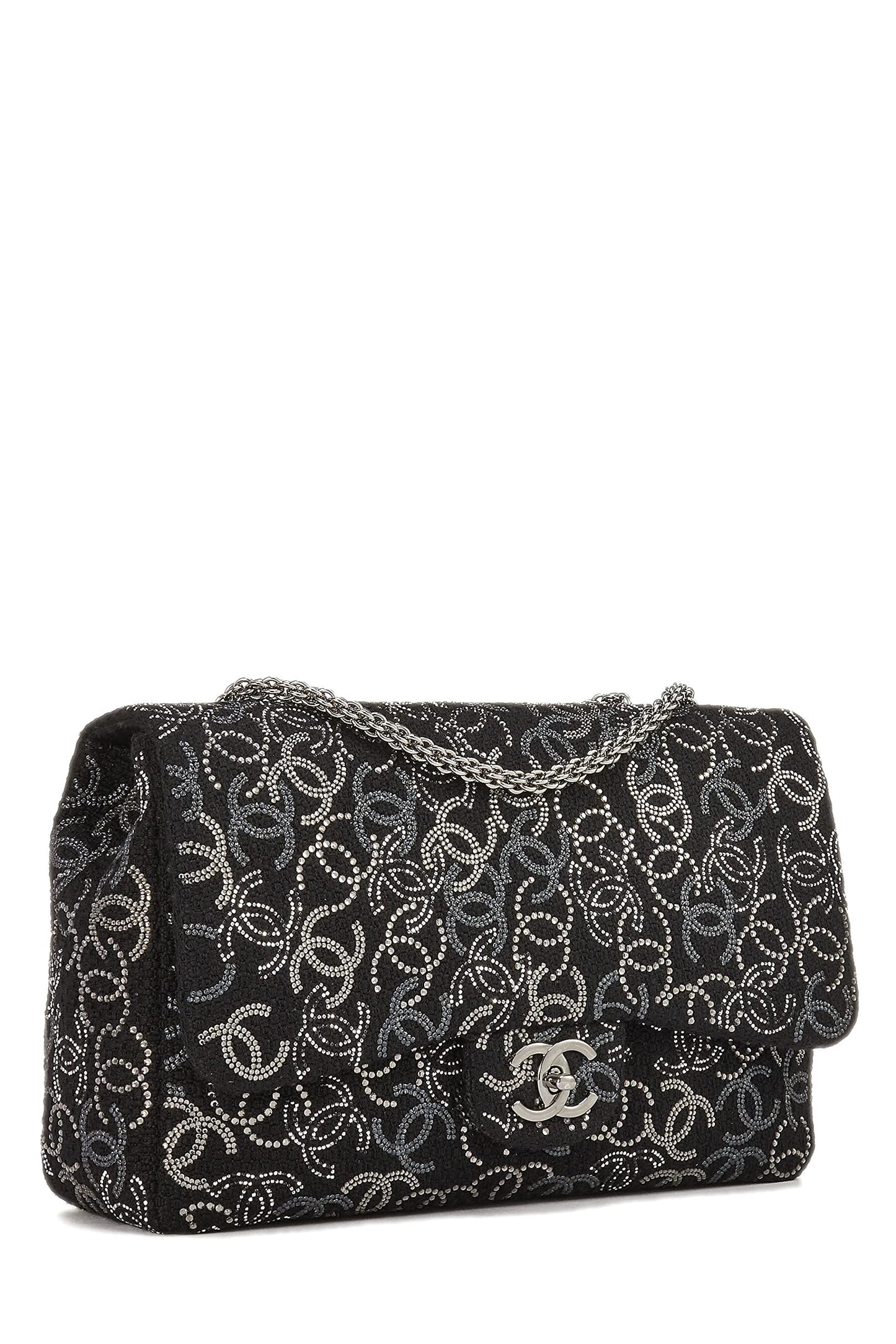 Chanel, Paris-Shanghai Black Tweed Crystal 'CC' Half Flap Jumbo, Black