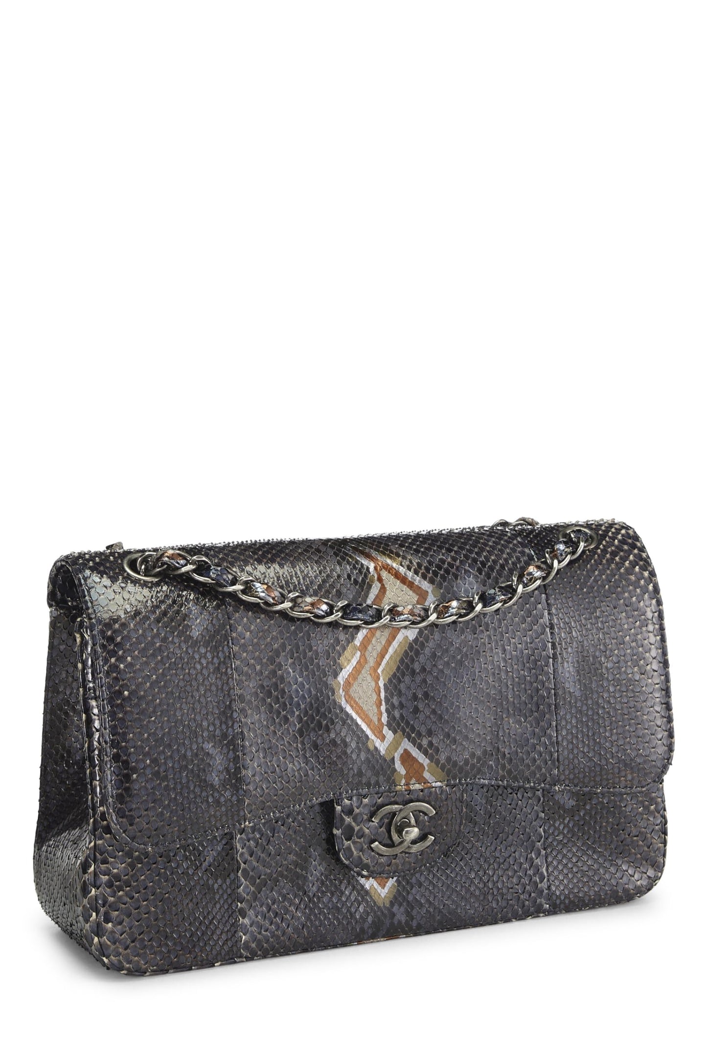 Chanel, Navy Python New Classic Double Flap Jumbo, Blue