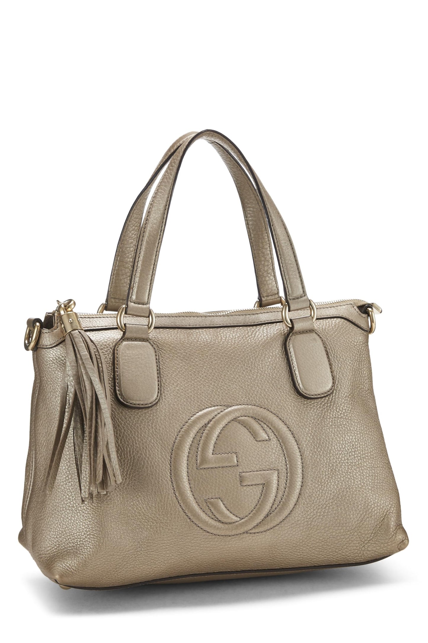 Gucci, Gold Grained Leather Soho Top Handle Tote, Gold