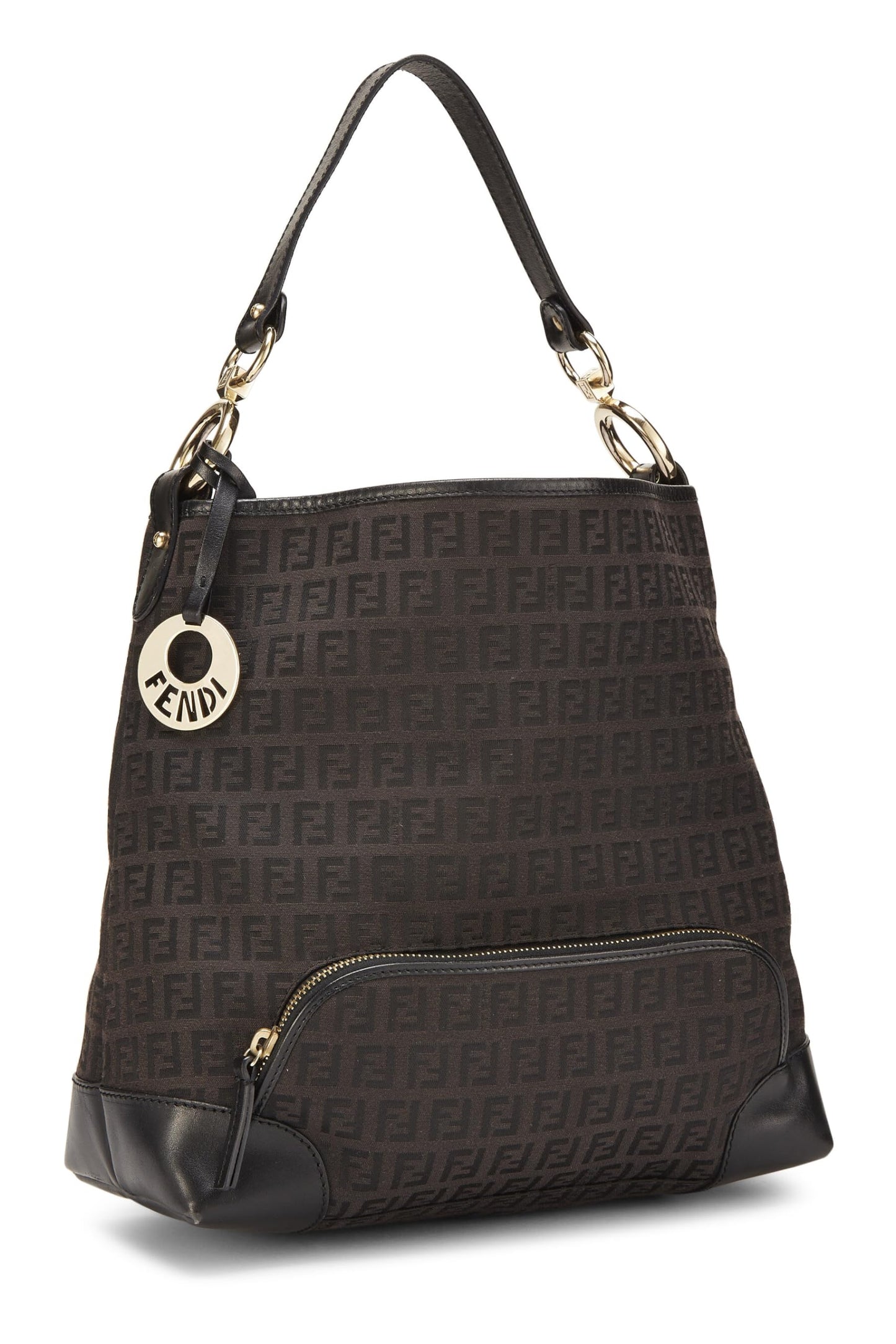 Fendi, Black Zucchino Canvas Hobo, Black