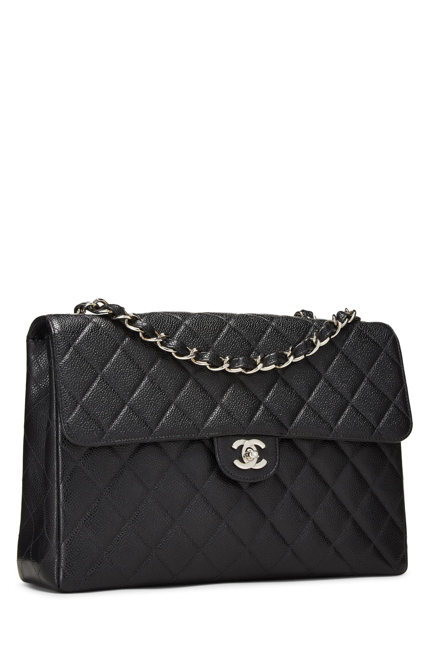 Chanel, Black Quilted Caviar Half Flap Jumbo, Black