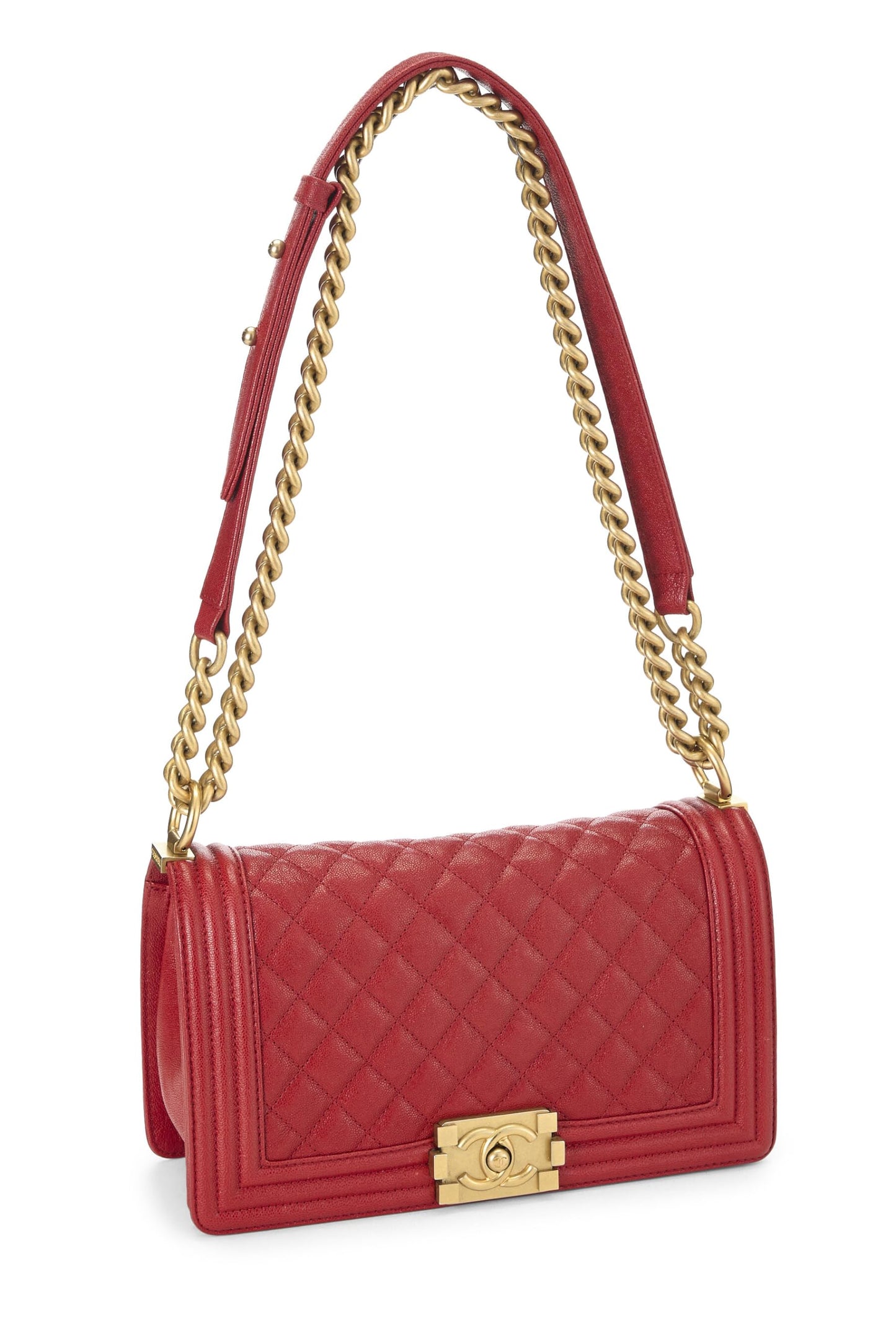 Chanel, Red Quilted Caviar Boy Bag Medium, Red