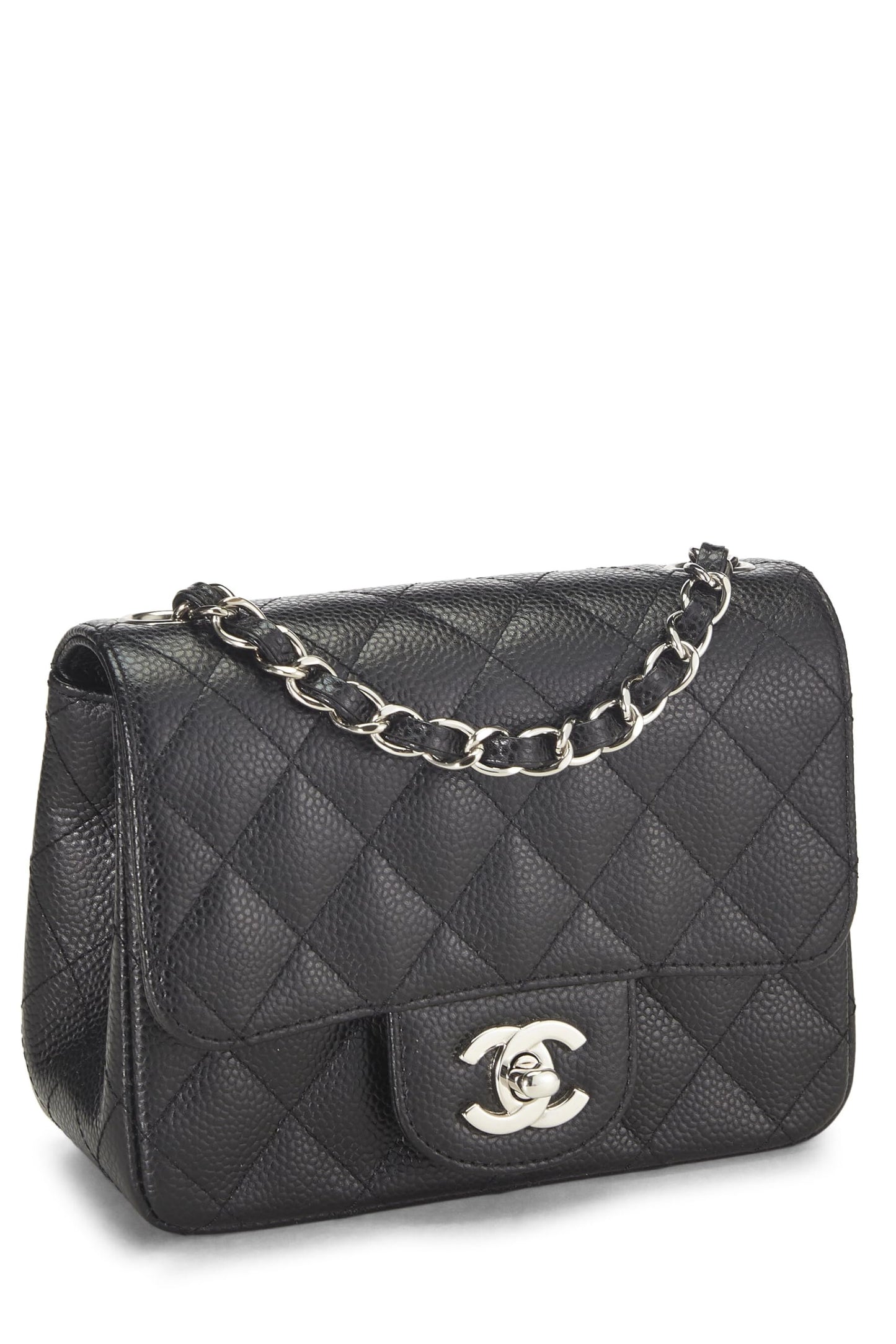 Chanel, Black Quilted Caviar Classic Square Flap Mini, Black