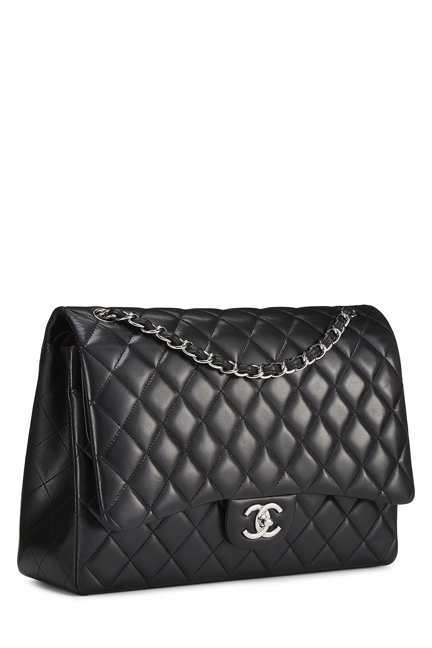 Chanel, Black Quilted Lambskin New Classic Double Flap Maxi, Black