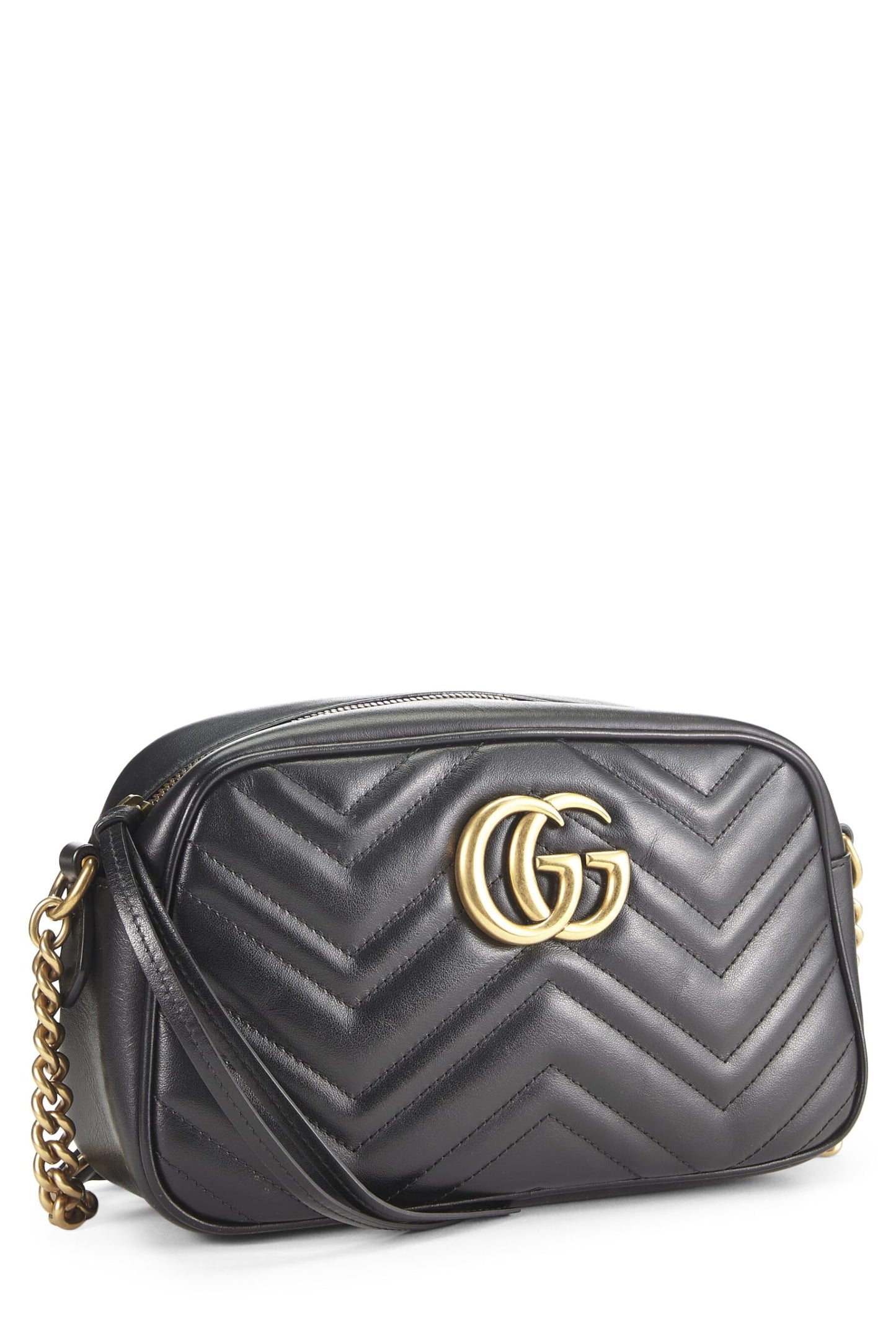 Gucci, Black Leather GG Marmont Crossbody, Black