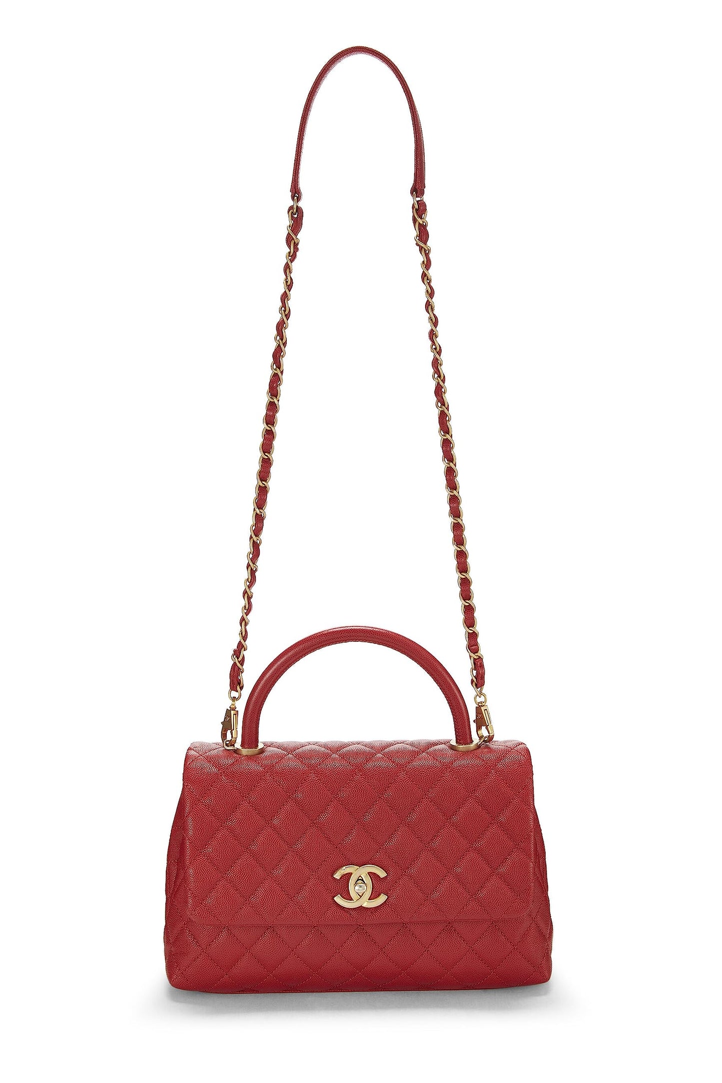 Chanel, Red Caviar Coco Handle Bag Medium, Red