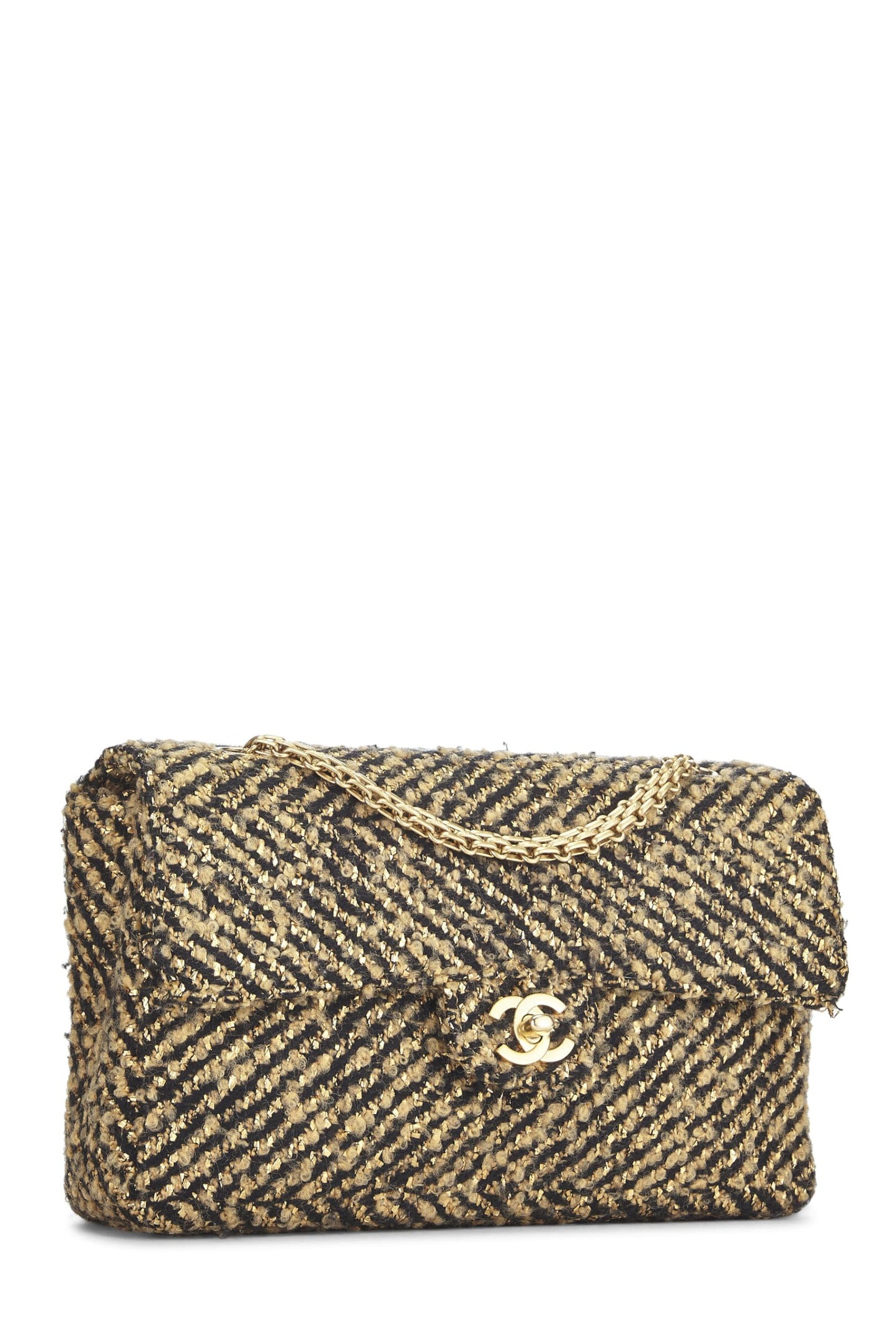 Chanel, Black & Metallic Tweed Half Flap Medium, Gold