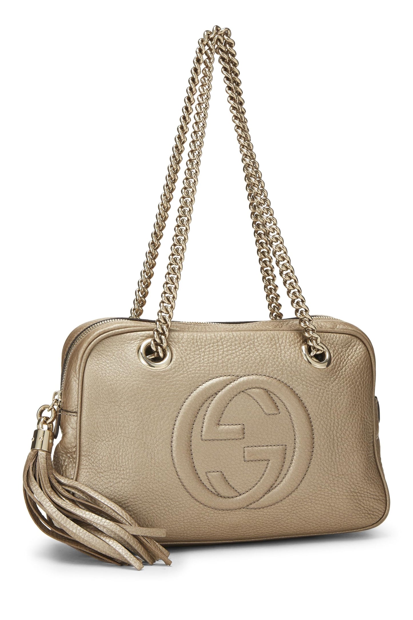 Gucci, Metallic Gold Grained Leather Soho Chain Shoulder Bag, Gold