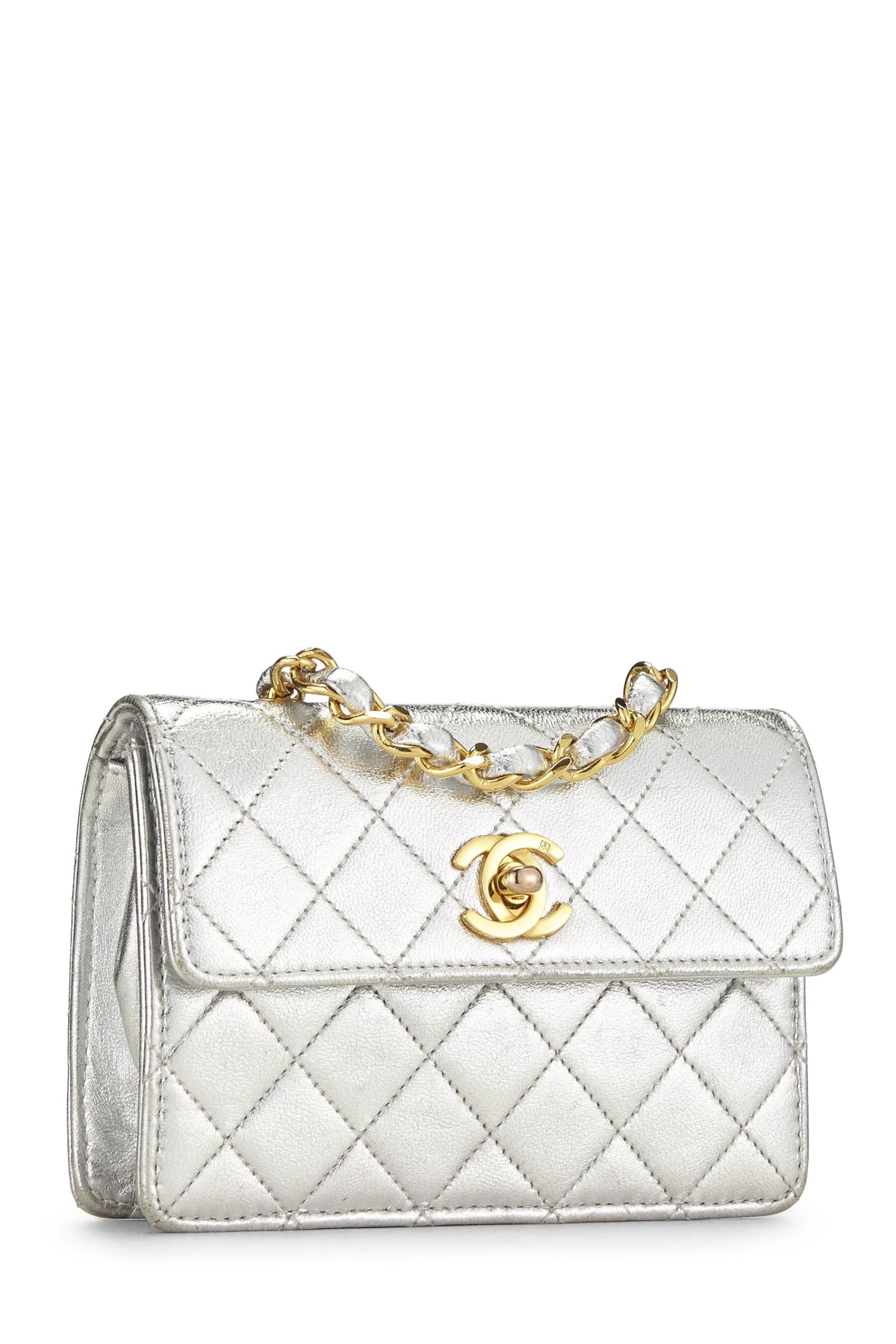 Chanel, Metallic Silver Lambskin Half Flap Micro, Silver