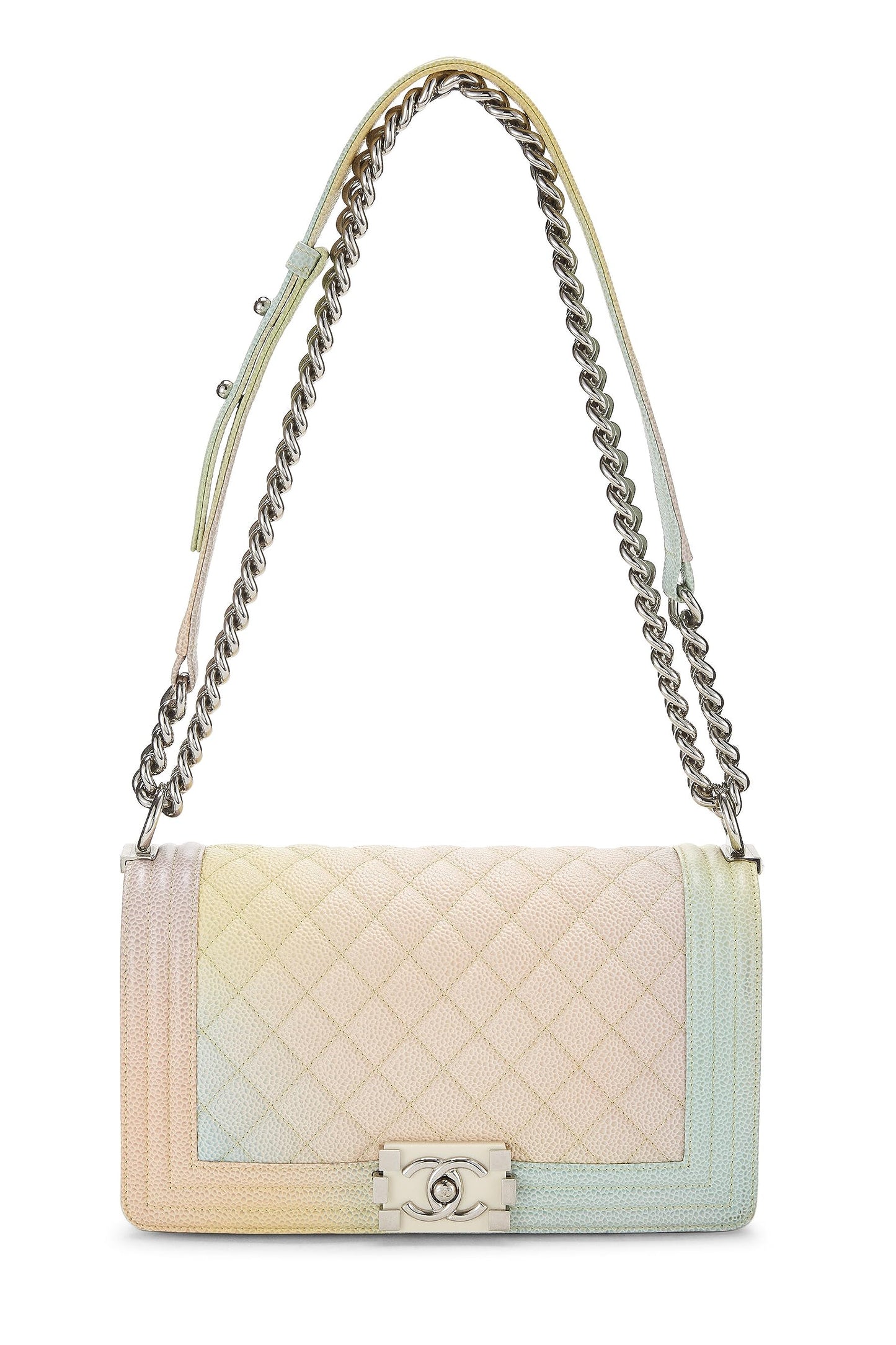 Chanel, Rainbow Quilted Caviar Boy Bag Medium, White