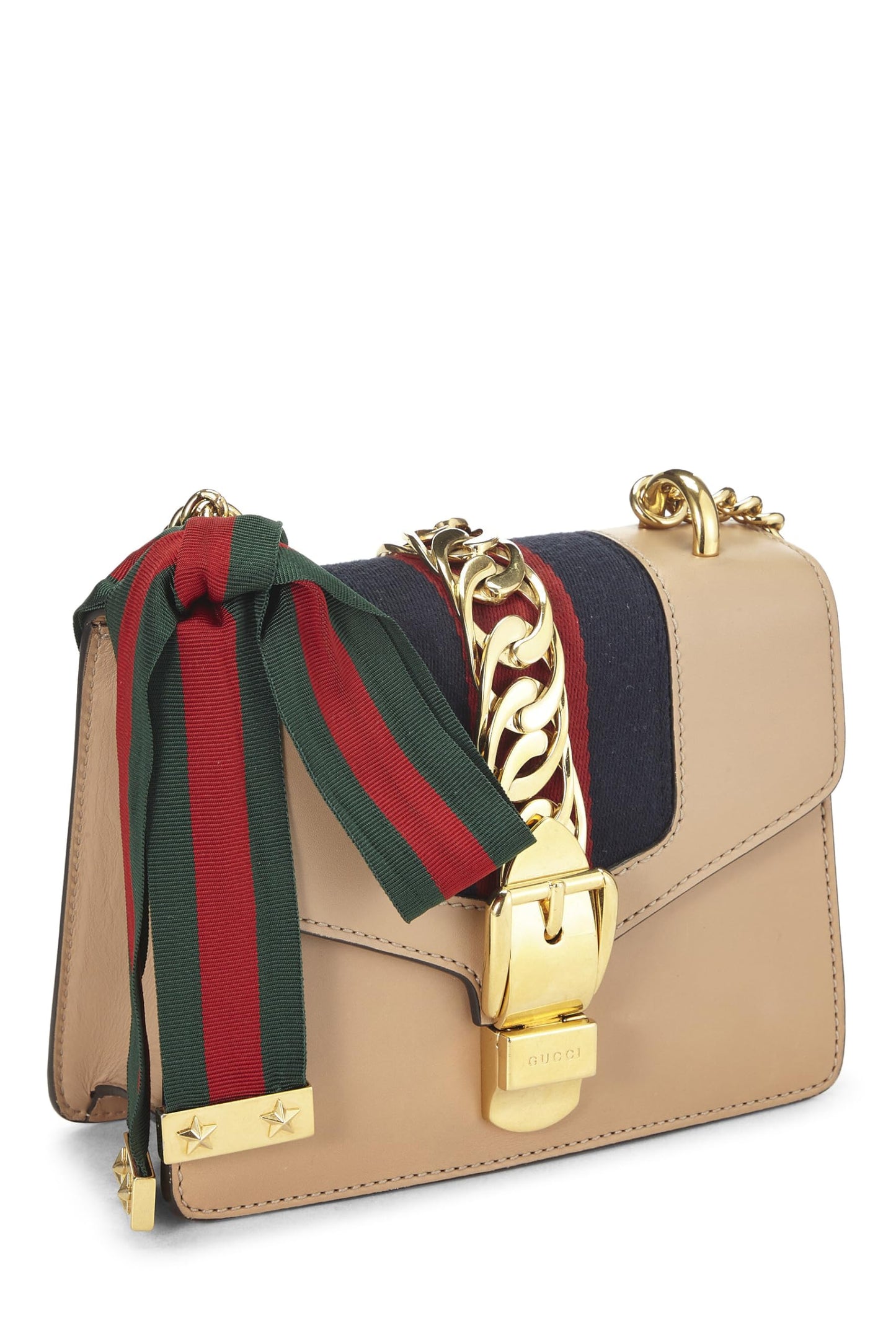 Gucci, Beige Leather Web Sylvie Mini, Beige