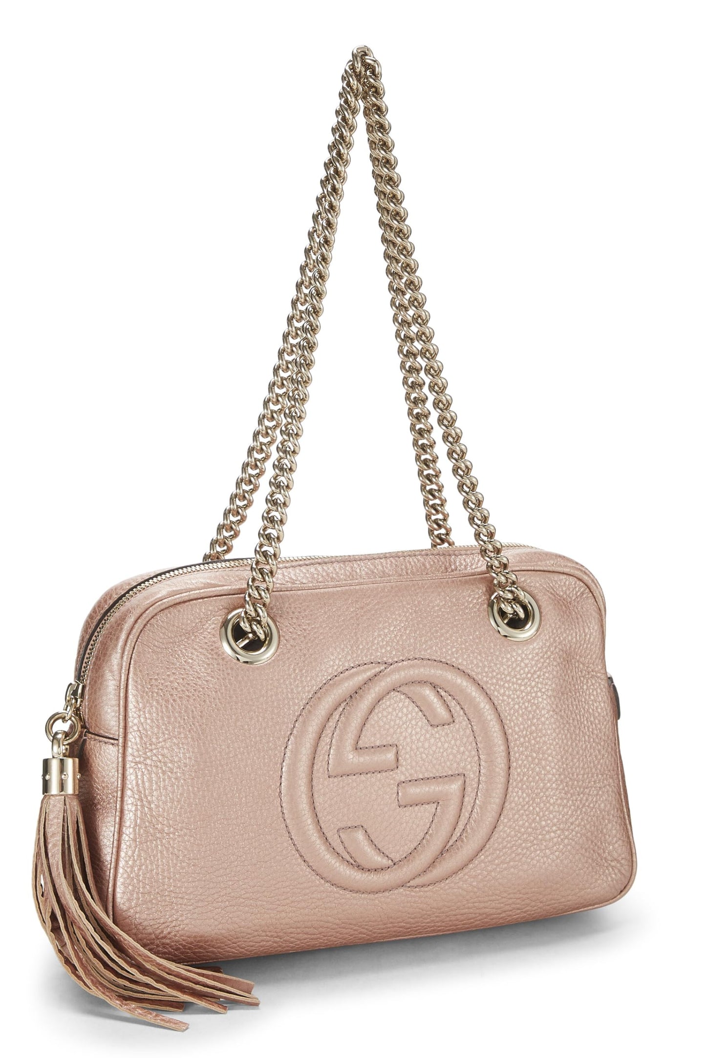 Gucci, Metallic Pink Grained Leather Soho Chain Shoulder Bag, Pink