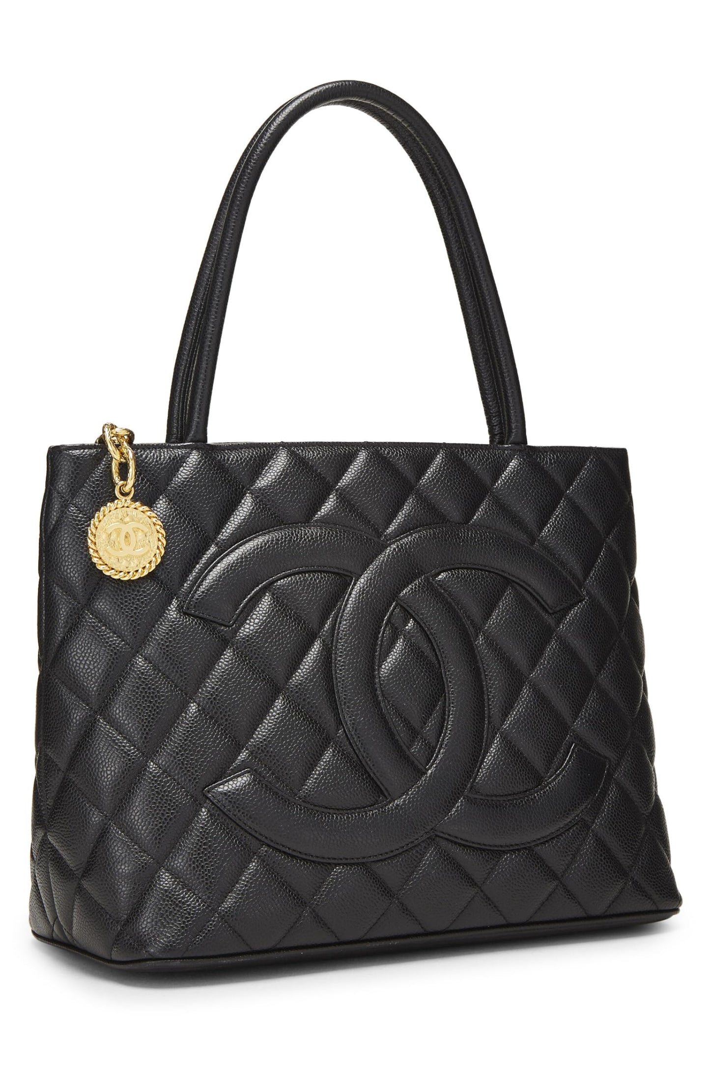 Chanel, Black Quilted Caviar Medallion Tote, Black