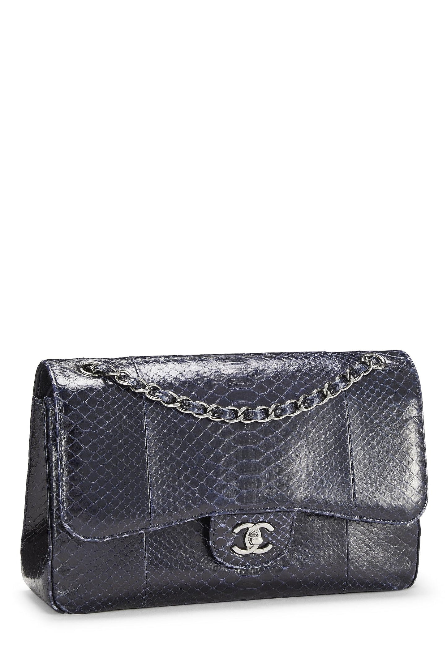 Chanel, Navy Python New Classic Double Flap Jumbo, Navy
