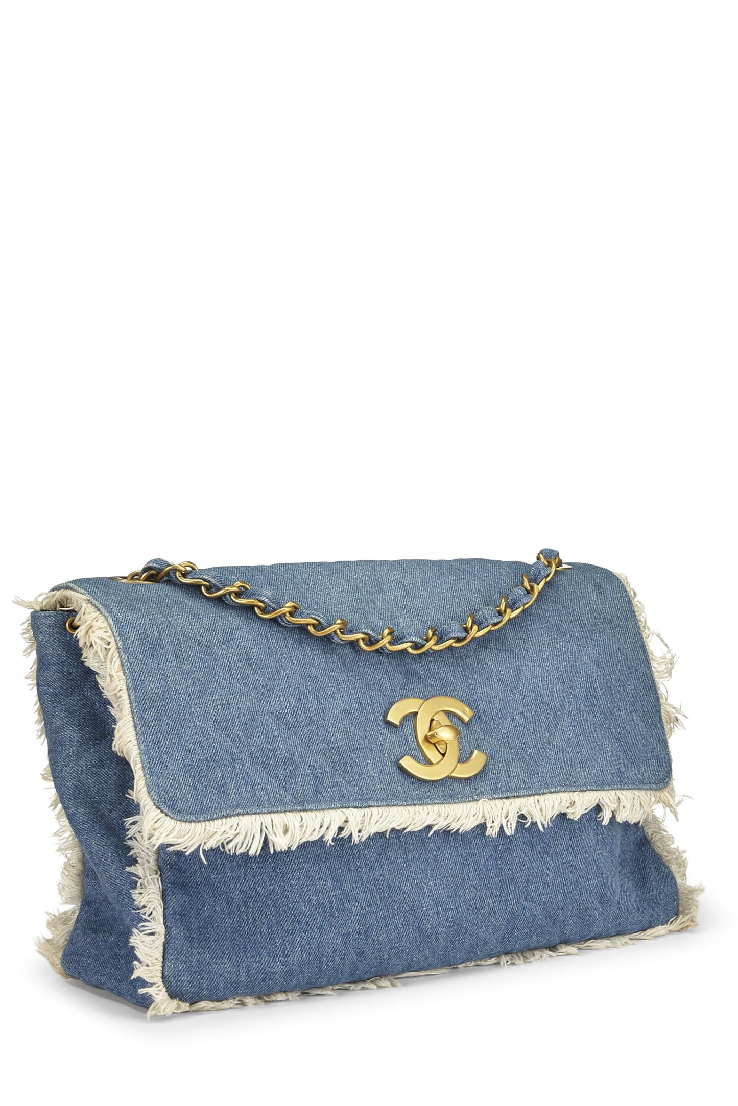 Chanel, Blue Quilted Denim Half Flap Maxi, Blue