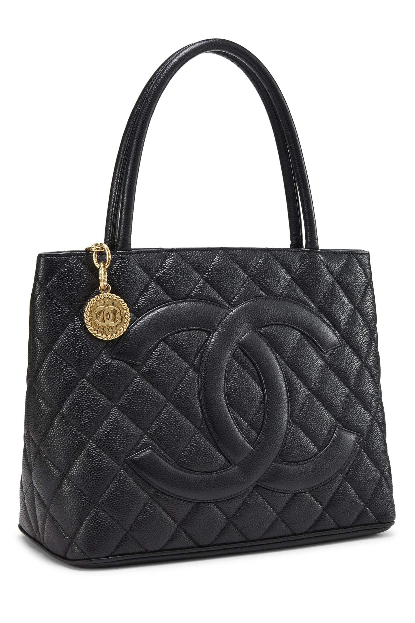 Chanel, Black Quilted Caviar Medallion Tote, Black