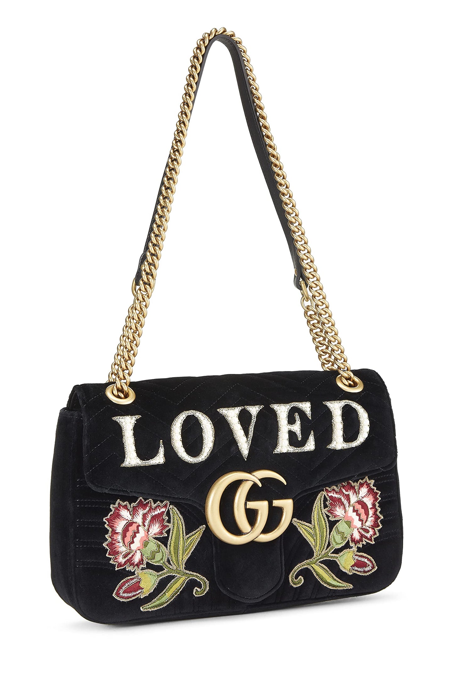 Gucci, Black Velvet Marmont 'Loved' Shoulder Bag, Black