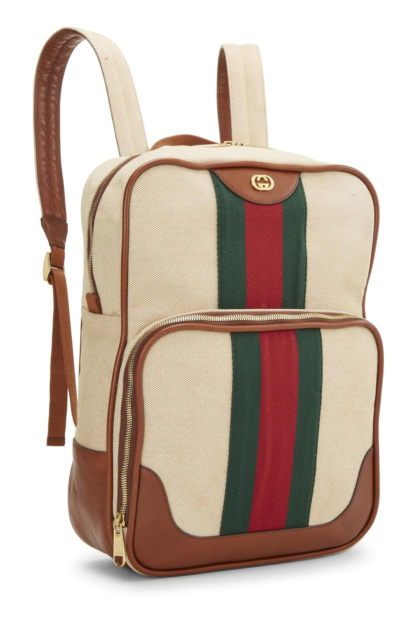 Gucci, Beige Canvas Web Backpack, Brown