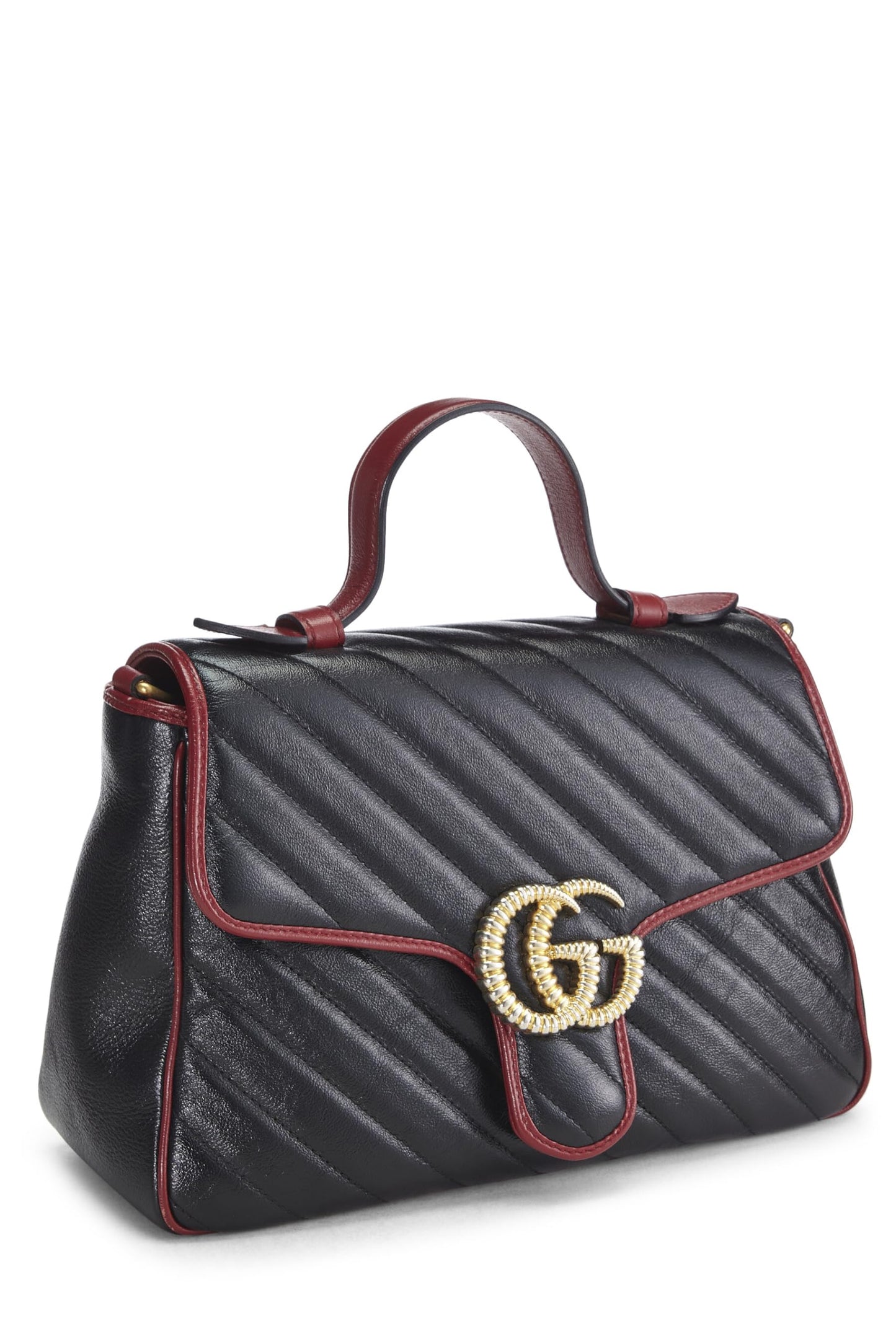 Gucci, Black Leather GG Marmont Top Handle Bag, Multi