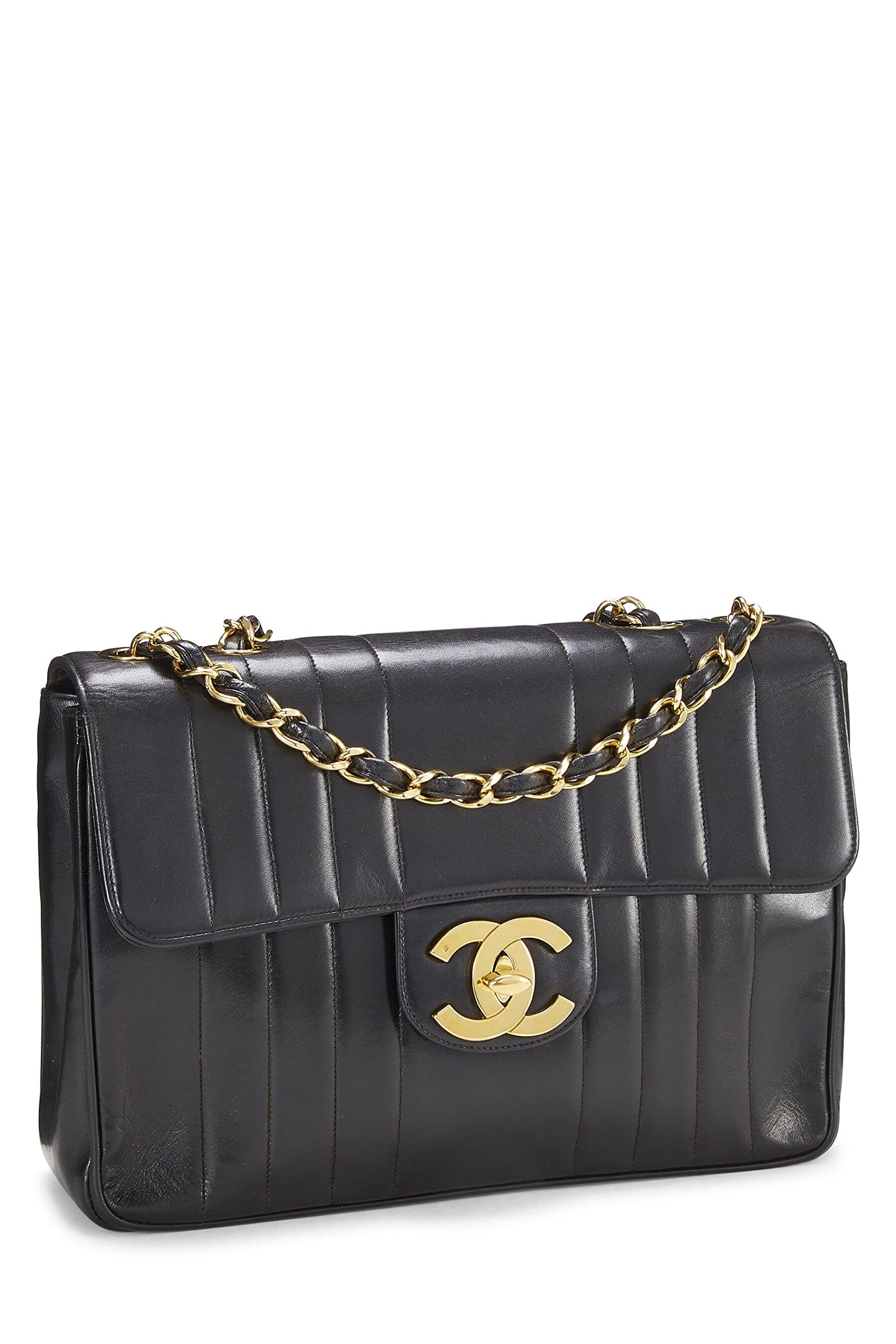 Chanel, Black Vertical Lambskin Half Flap Jumbo, Black