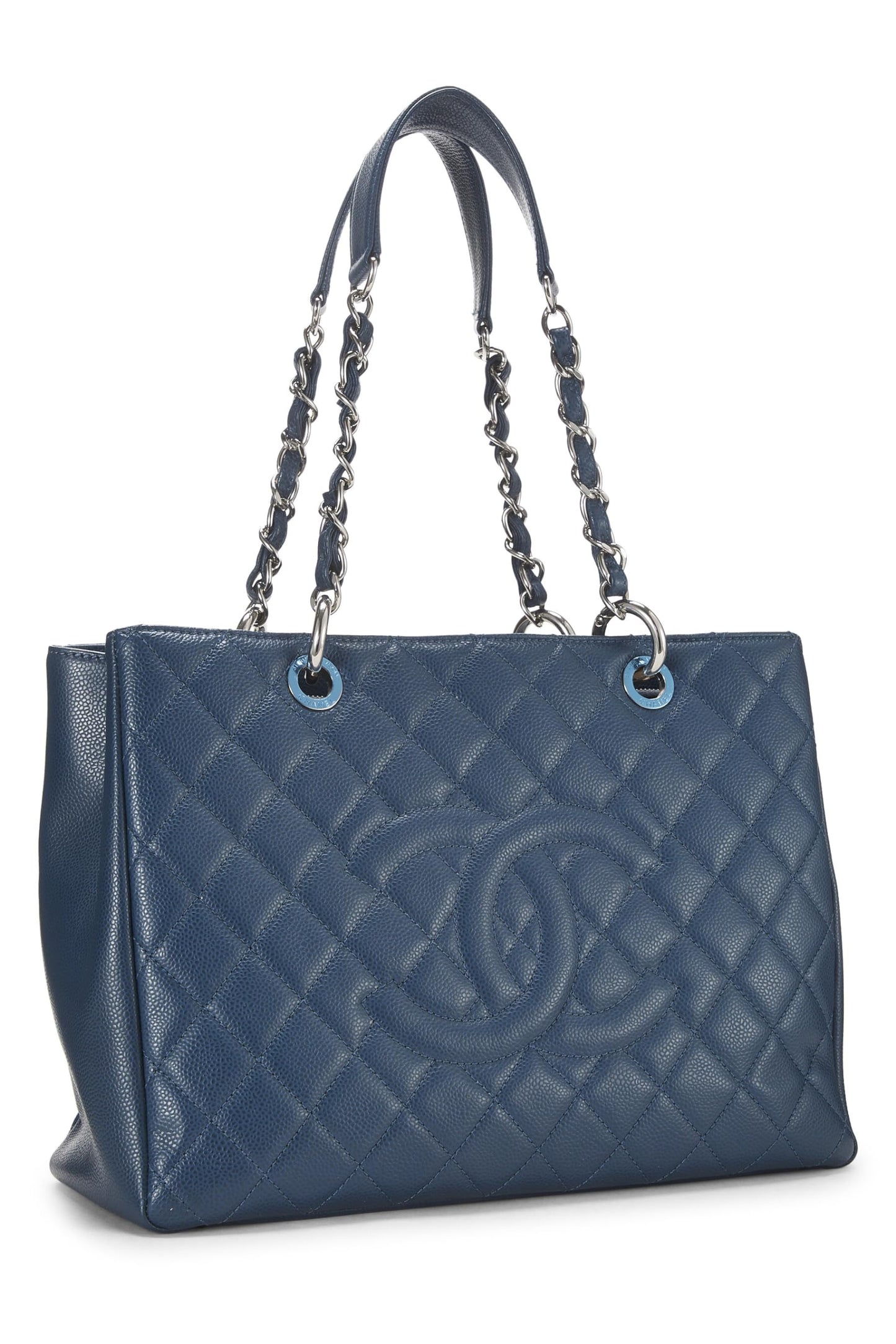 Chanel, Beige Quilted Caviar Grand Shopping Tote (GST), Blue