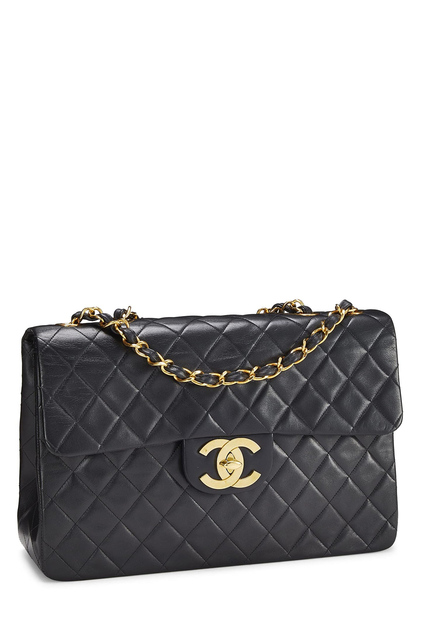 Chanel, Black Quilted Lambskin Half Flap Maxi, Black