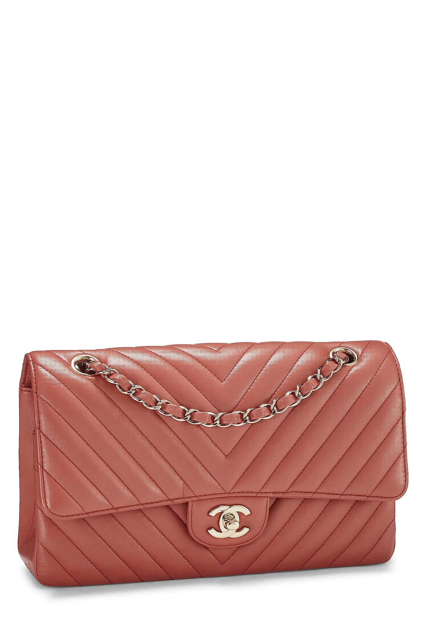 Chanel, Orange Chevron Lambskin Classic Double Flap Medium, Orange