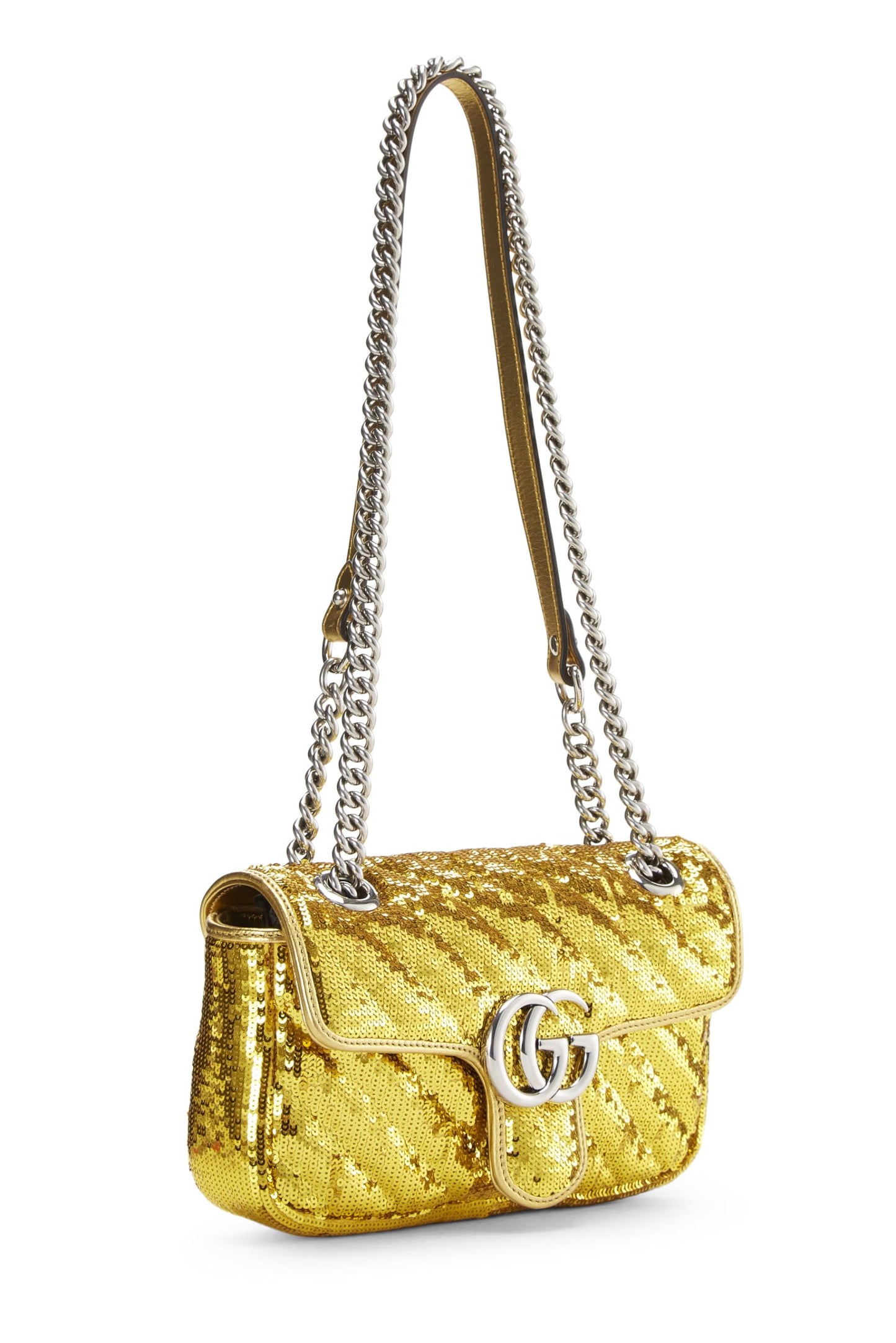 Gucci, Gold Sequin GG Marmont Shoulder Bag, Yellow