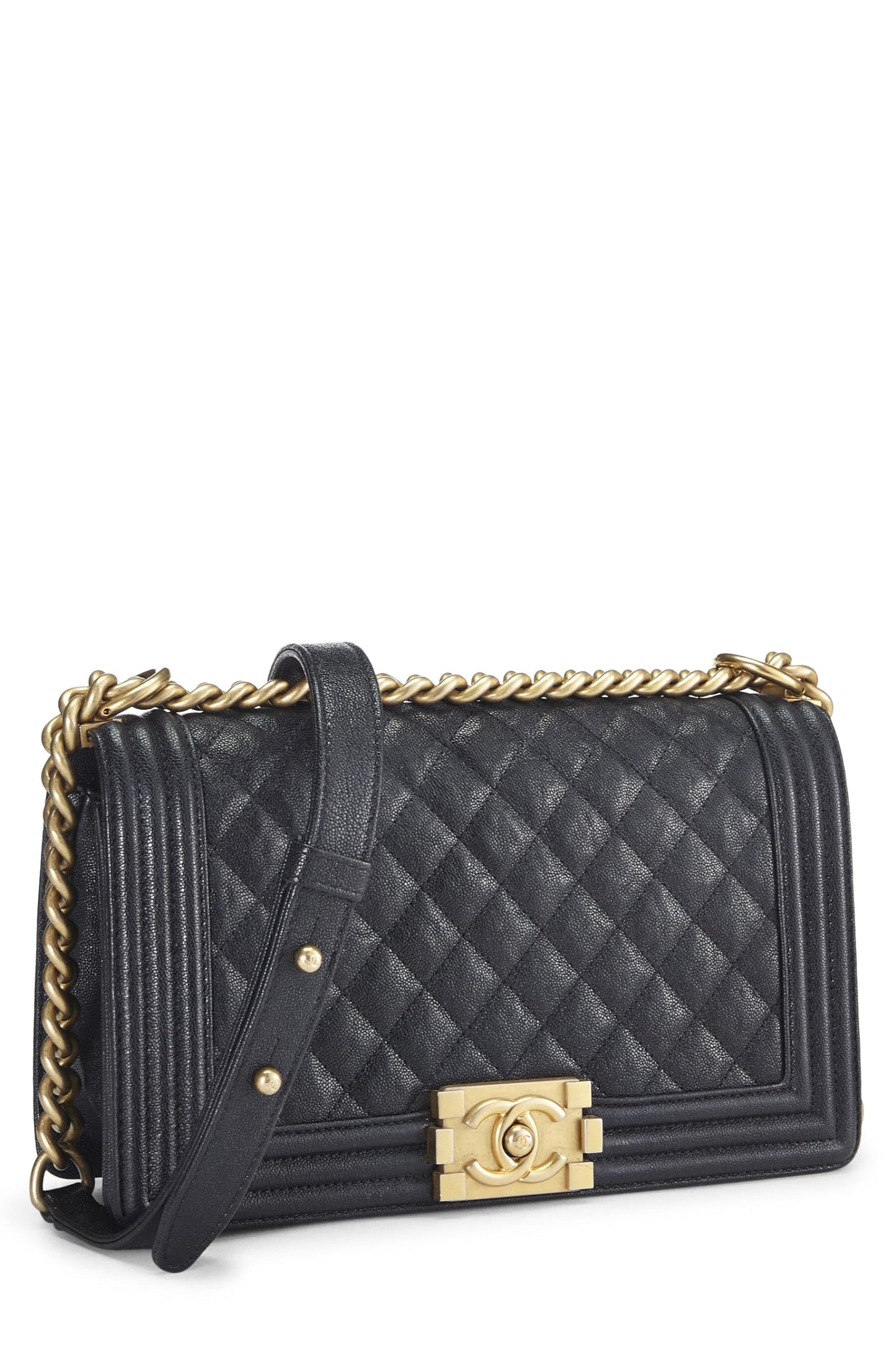 Chanel, Navy Quilted Caviar Boy Bag Medium, Blue