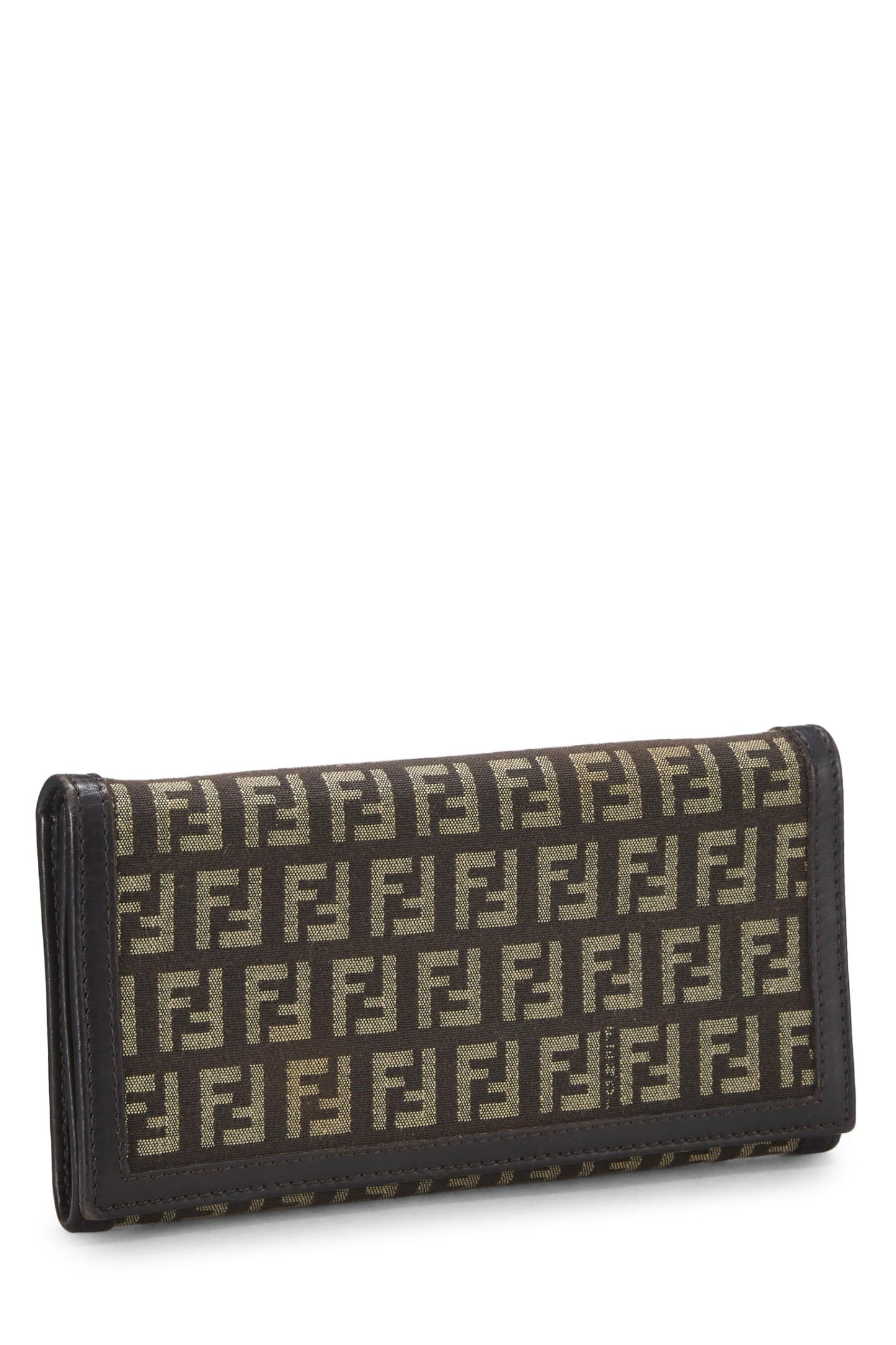 Fendi, Brown Zucchino Canvas Long Wallet, Brown