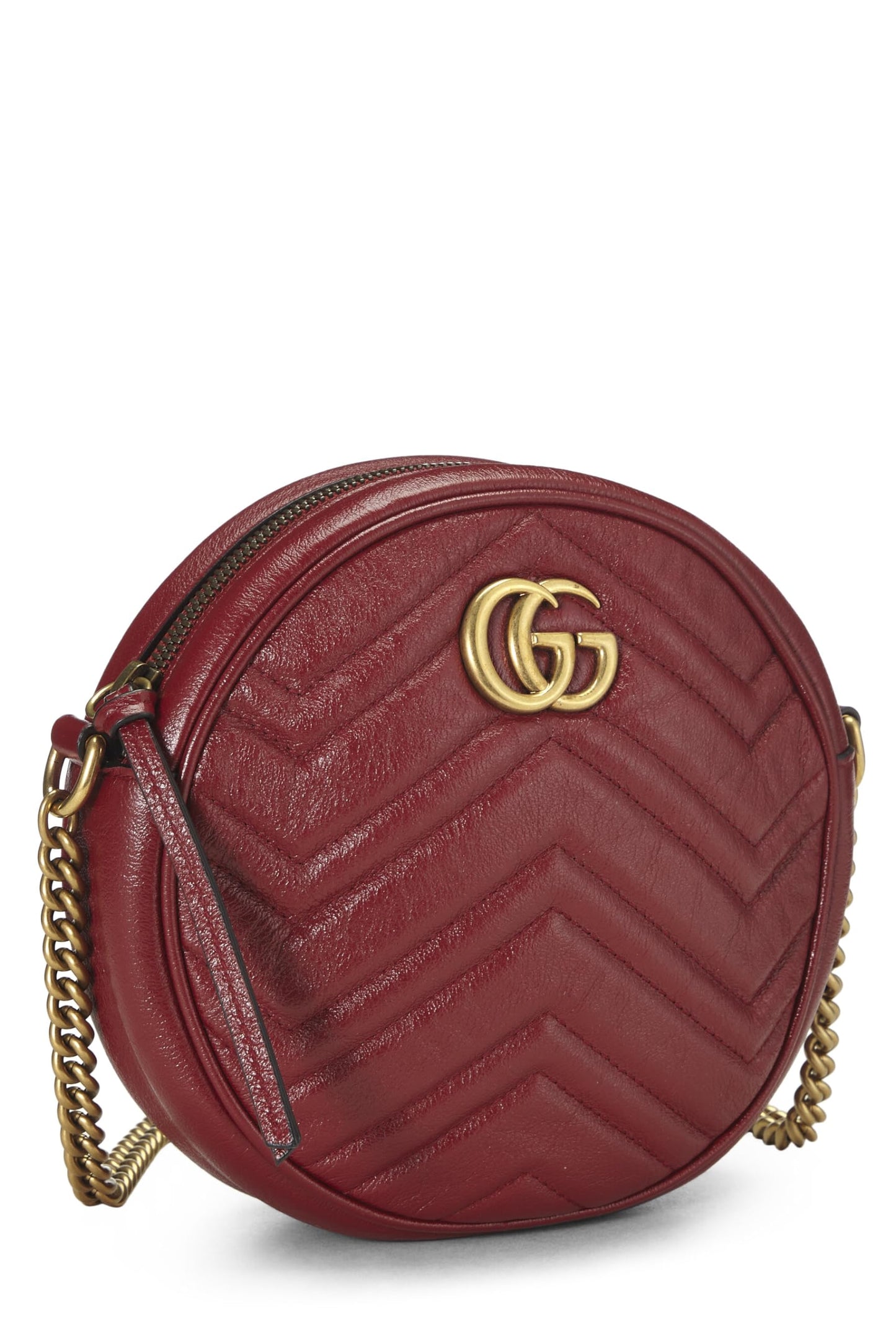 Gucci, Red Leather GG Marmont Round Shoulder Bag Mini, Red