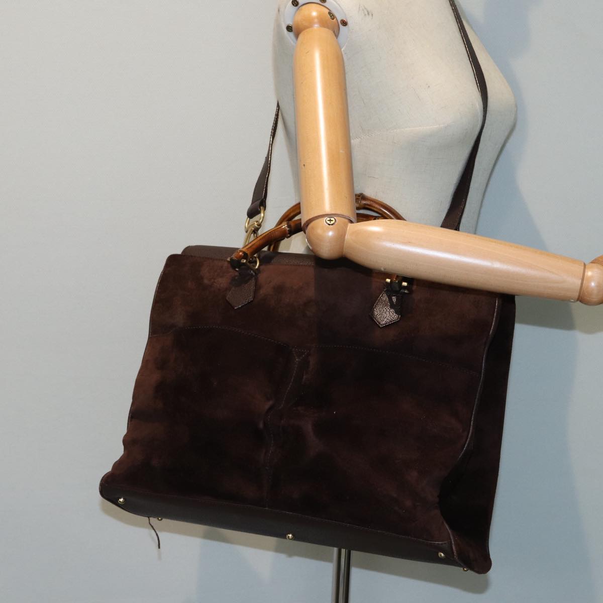 GUCCI Bamboo Hand Bag Suede 2way Brown 002 2855 0322 0 82942