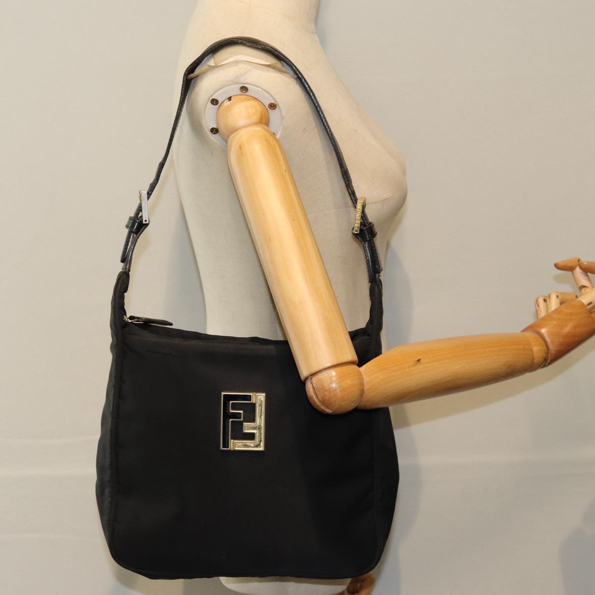 FENDI Shoulder Bag Nylon Black 84443
