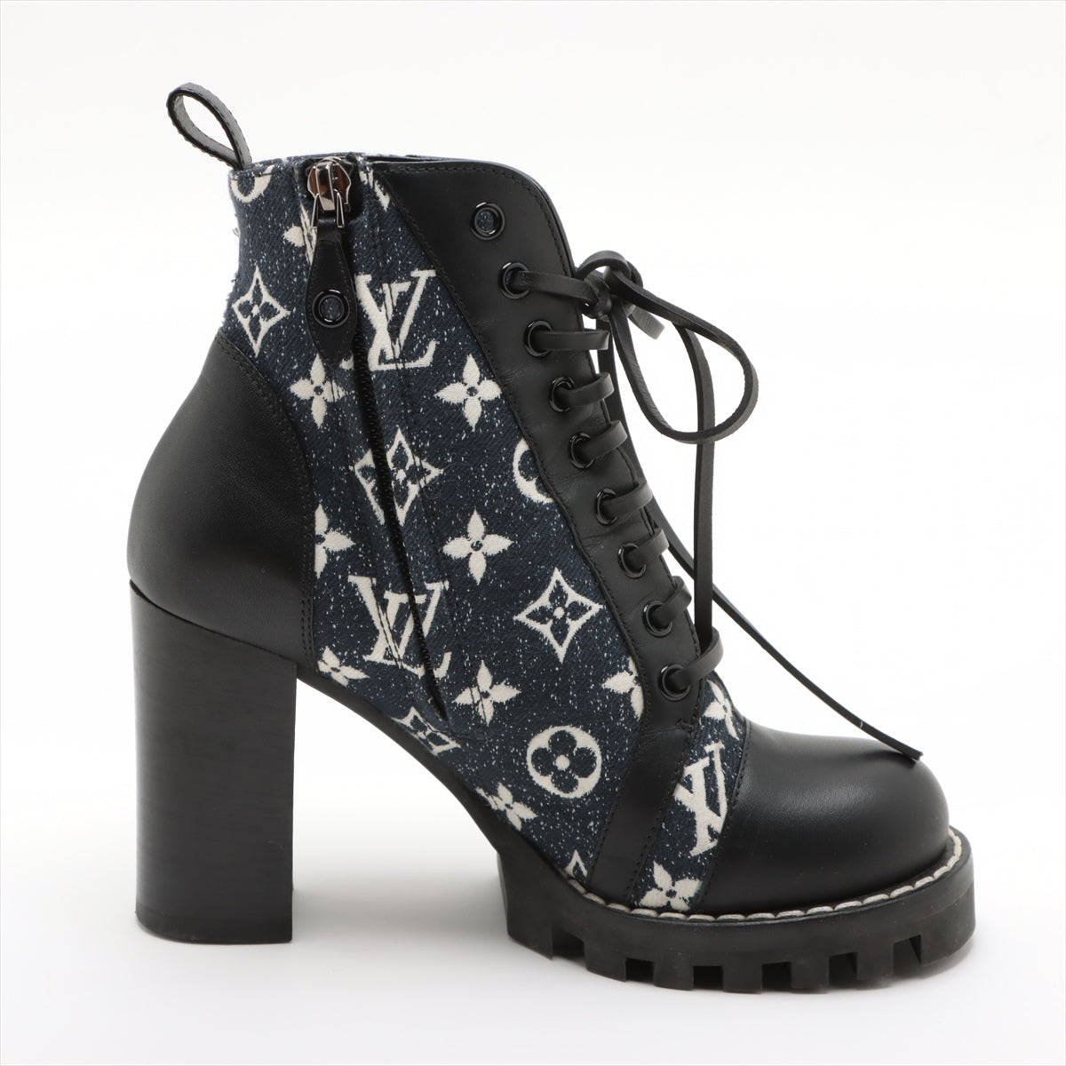 Louis Vuitton 21 Canvas x Leather Short Boots 36 Black x Navy MA1201 Monogram Lining Tree