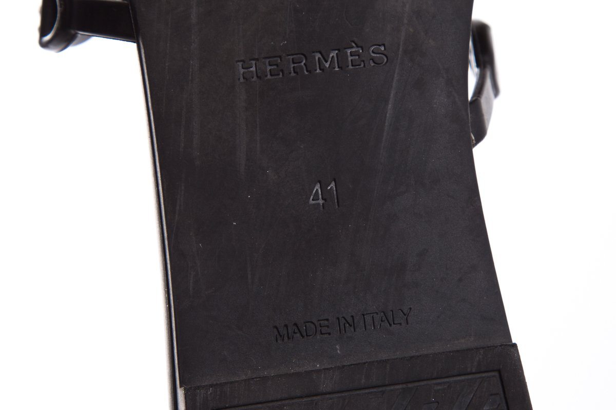 Hermès Black Rivage Chaîne d'Ancre Insignia Rubber Sandals SZ 41