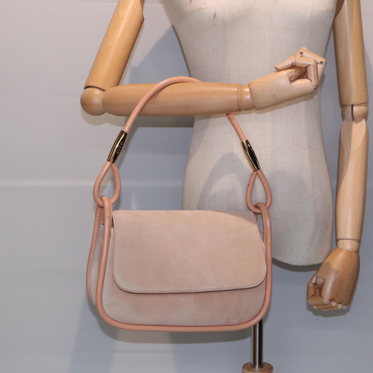 GUCCI Shoulder Bag Suede Beige Gold 86964